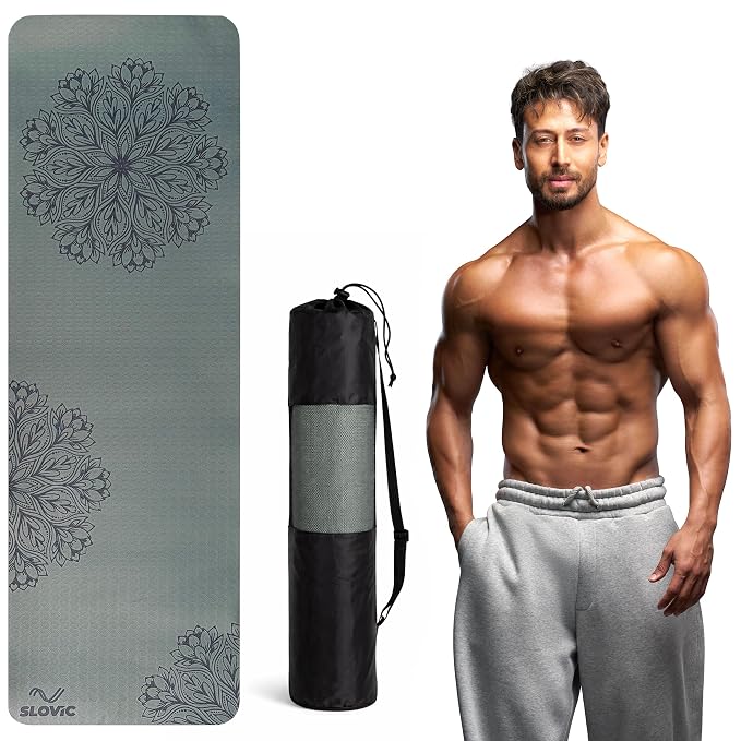 Slovic Yoga Mat for Woman [6 MM] | TPE Yoga Mat for Man | Anti-Slip Exercise Mat for Home Workout & Home Gym | Durable & Lightweight Gym Mats for Floor With Cover Bag | Green