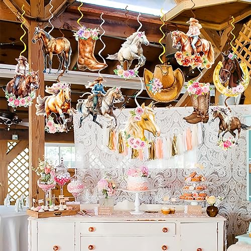 Miniatura 8 de 20 piezas de remolinos colgantes de vaquera, decoraciones de fiesta de cumpleaños de vaquera, decoraciones de fiesta de vaquera occidental,