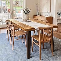 Devoko Acacia Wood 6-Seater Dining Table - Indoor/Outdoor with Rustic Iron Legs, Sandblast Natural Finish, 69x33x30 Inches