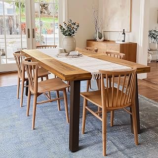 Devoko Acacia Wood 6-Person Dining Table - Rustic Indoor Outdoor 69x33x30 Inch Iron Legs Natural Finish