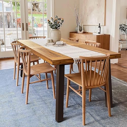 Devoko Home Acacia Wood Dining Table 6-Person Indoor Outdoor Table with Iron Legs, Sandblast Finish, Natural Stained, Rustic Metal, 69 * 33 * 30 inch (Natural)