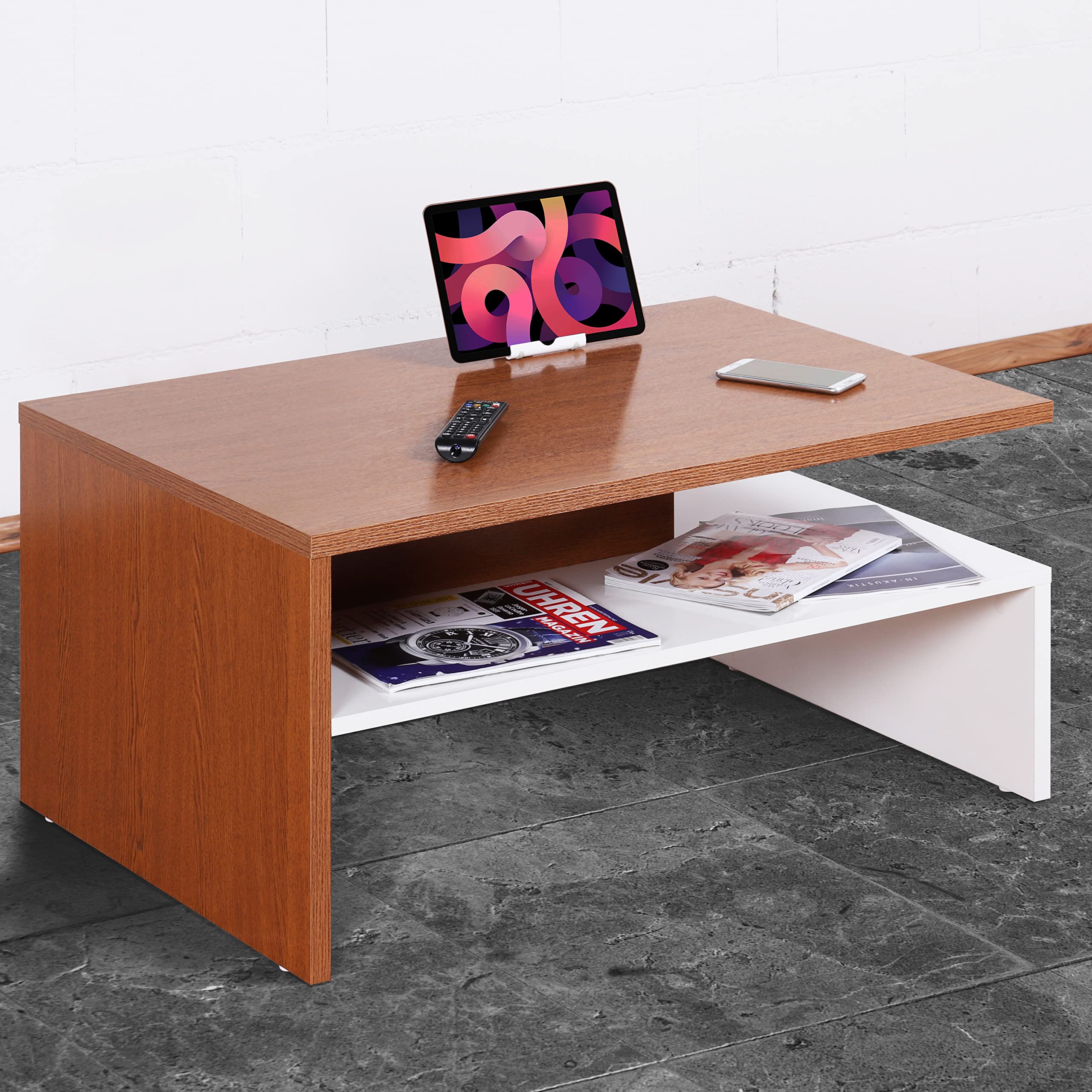 FINEBUY Couchtisch FB59783 100 Cm Wohnzimmertisch Sofatisch Stauraum Groß Kaffeetisch (Wohnzimmertisch Beton Optik, 100x50x25 Cm MDF