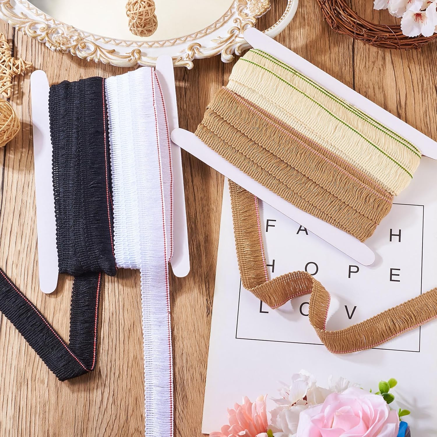 21 Yards x 1 Inch Fringe Trim Tassel Set 4 Colors Lace Trim Ribbon Polyester Fabric Lace Fringe Ribbon for Sewing Knitting Crafts Dress Clothing Curtains Accessory Home Decor