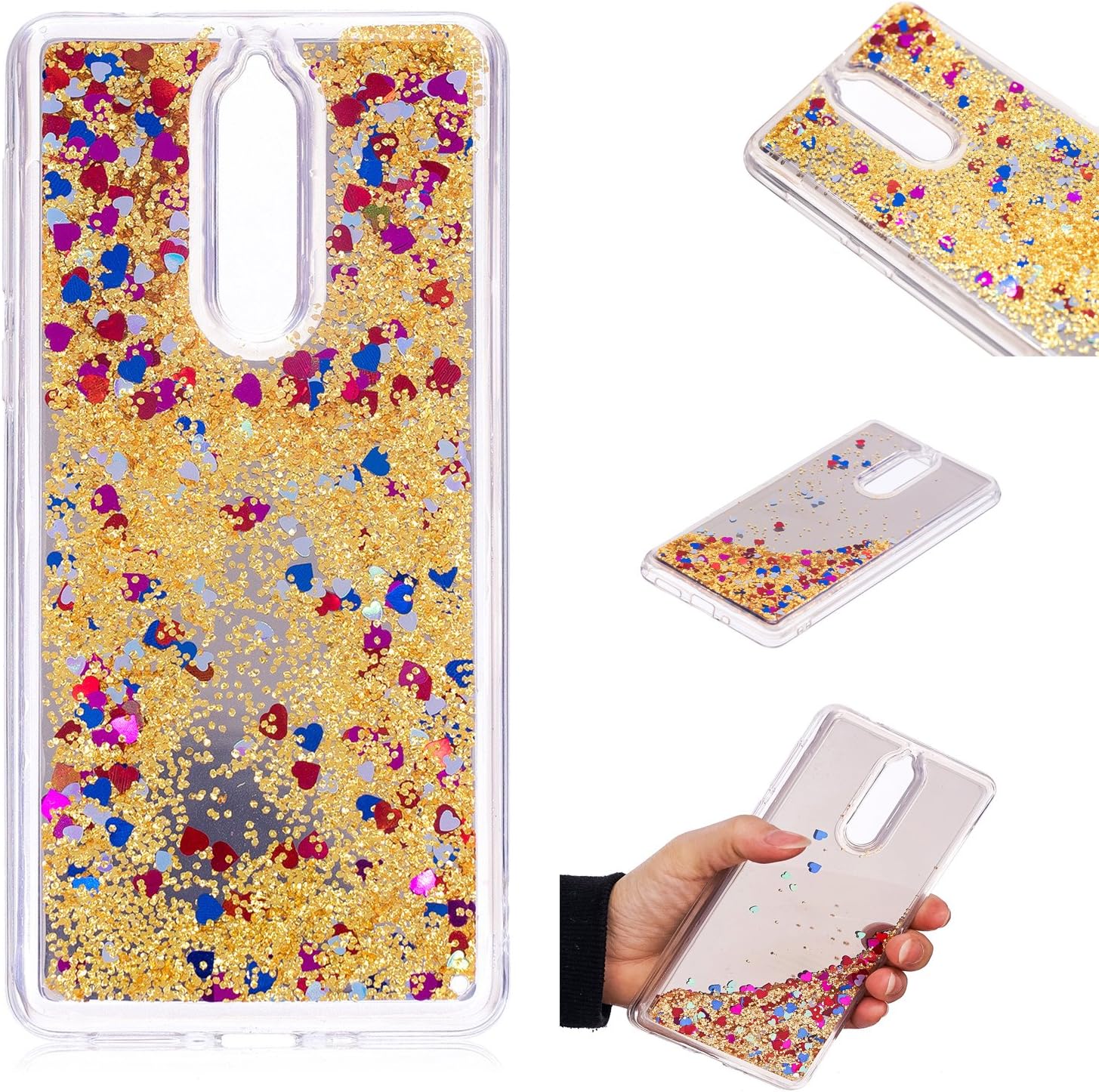 HereMore Nokia 8 Case Glitter, Mirror Cover Flowing Liquid Shiny Bling Sparkle Quicksand Case Shockproof TPU Silicone Bumper Hard Plastic Back Protective Cover for Nokia 8, Yellow