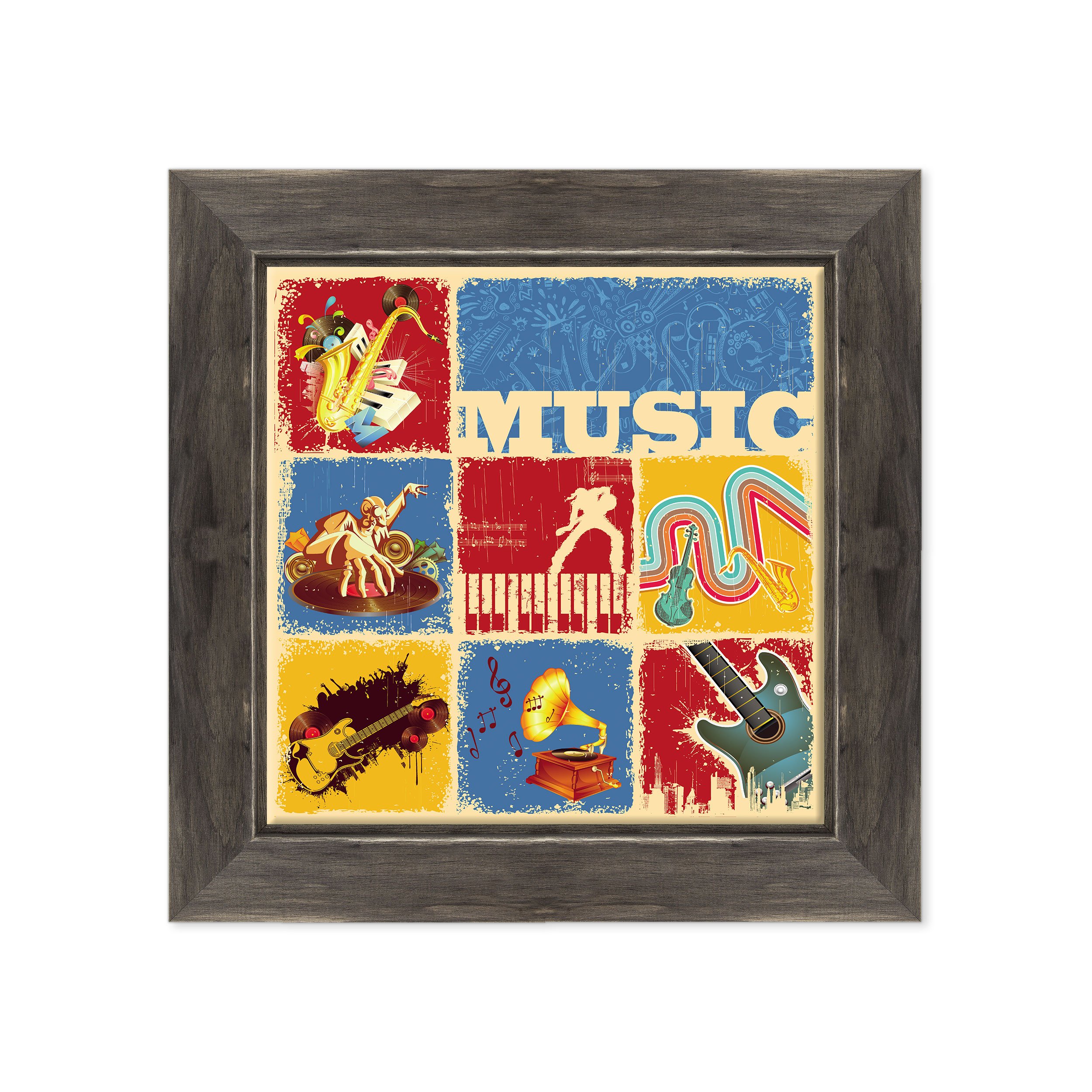 Quadro su Tela Canvas INTELAIATO - con Cornice - Musica Arte - Deejay Set - Pop Jazz Rock Blues - Graphic Design - 50x50cm - Stile Country Nero Shabby - (cod.236)