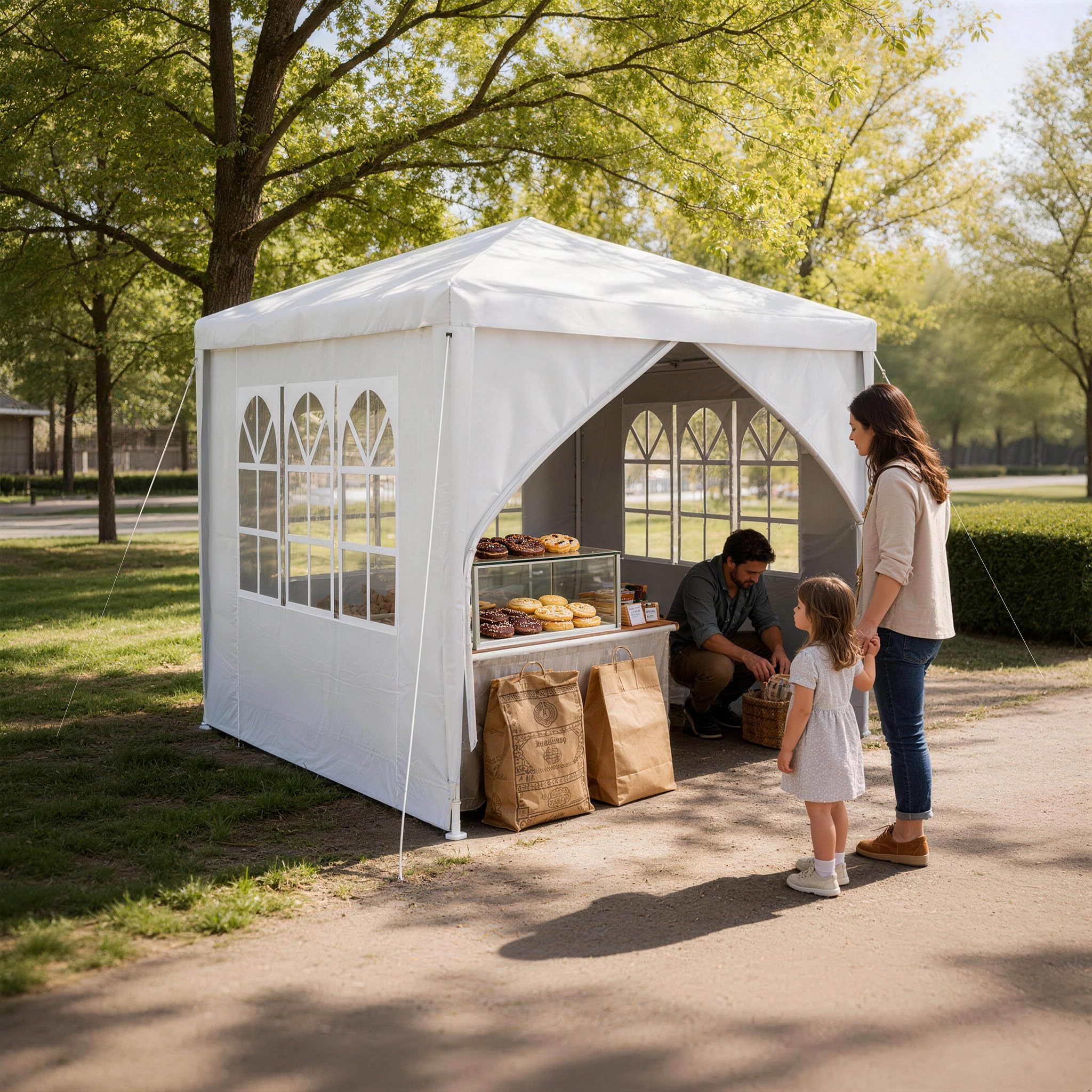 Froadp Carpa de jardín de 3 x 3 m con 4 paredes laterales, para fiestas, estructura de acero, resistente al agua, para jardín, mercado, boda, color blanco
