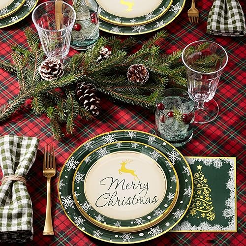 Miniatura 2 de Platos y servilletas de papel de Navidad para 50 invitados, platos desechables de 9 pulgadas, platos de postre de 7 pulgadas con copos de nieve