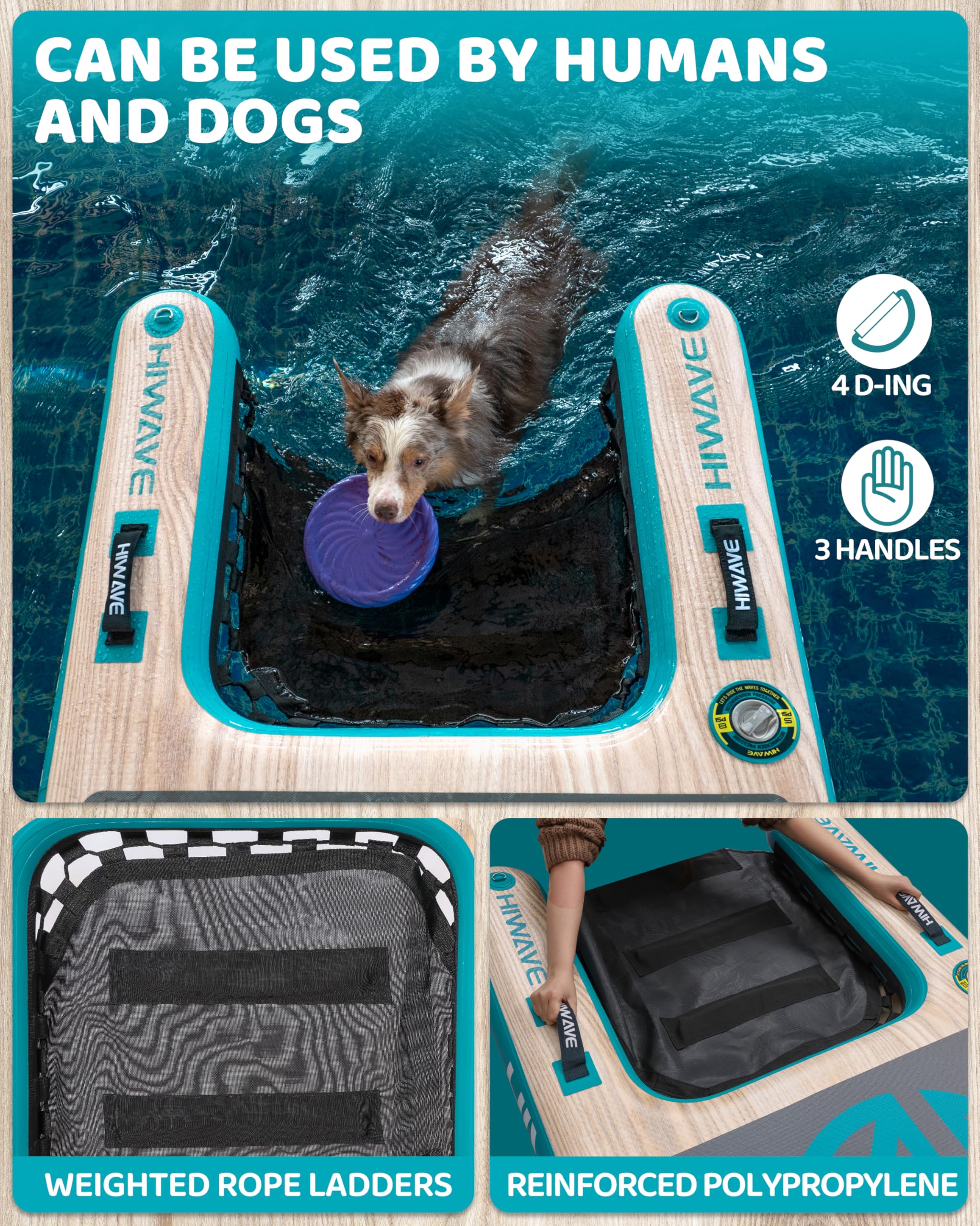 HIWAVE Rampa para perros para barco, flotadores para perros para piscina, entrada y salida seguras con alta capacidad de carga, antideslizante y resistente a pinchazos, adecuada para perros grandes