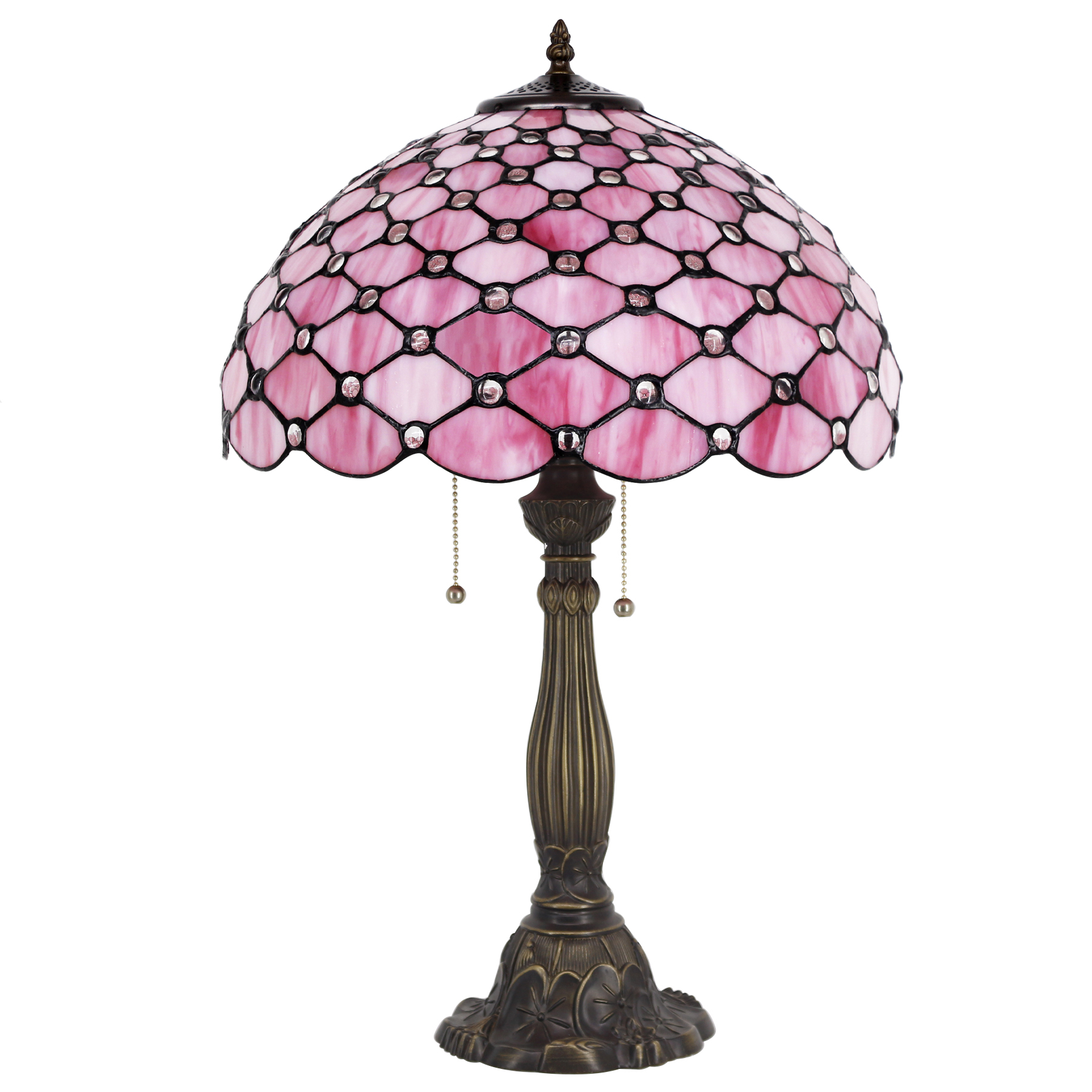 Image of Tiffany Table Lamp Stained Glass Bedside Lamp Pink Desk Reading Light 24 inch