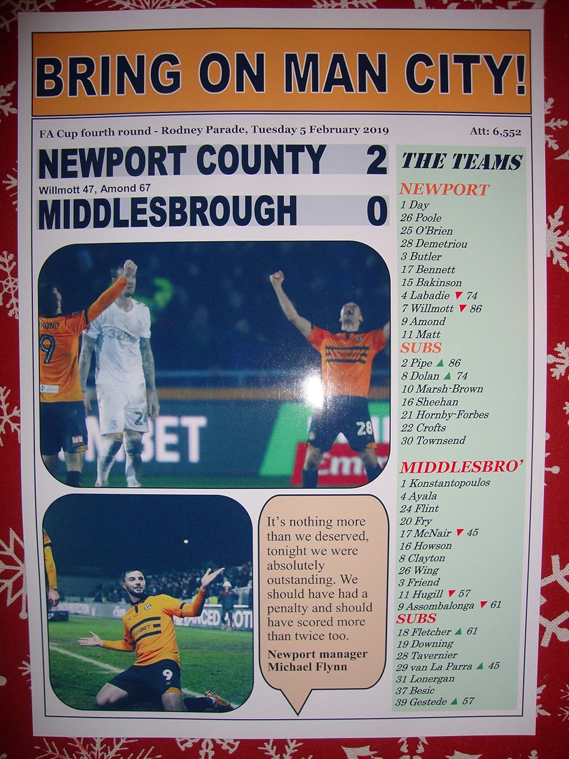 Newport County 2 Middlesbrough 0-2019 FA Cup - Souvenir Print