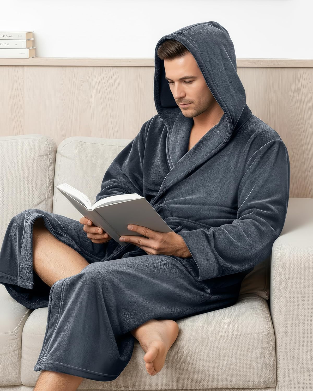 NY Threads Mens Robe with Hood, Luxury Plush Fleece Hooded Mens Bathrobe, Spa Bath Robe for Men - Image 4