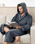 NY Threads Robe de bain à capuche en peluche longue pour hommes