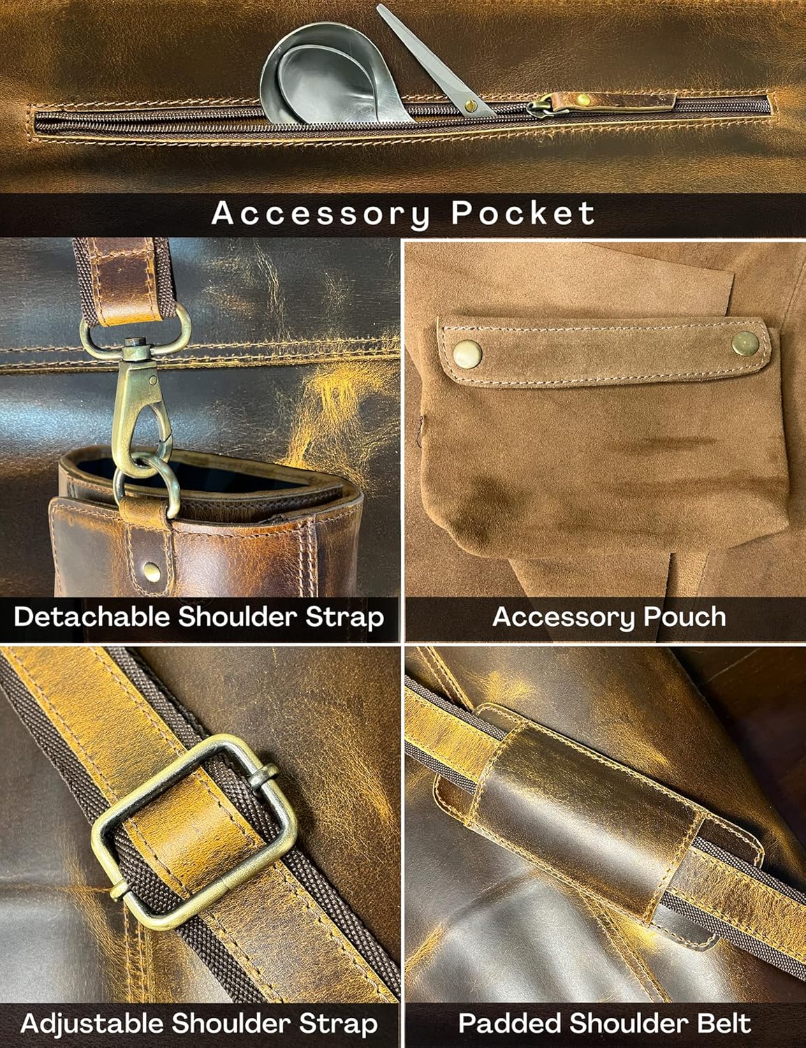 RUSTIC TOWN Leather Knife Roll Storage Bag With Tool Roll Up Pouch Travel-Friendly Chef Knife Case Roll