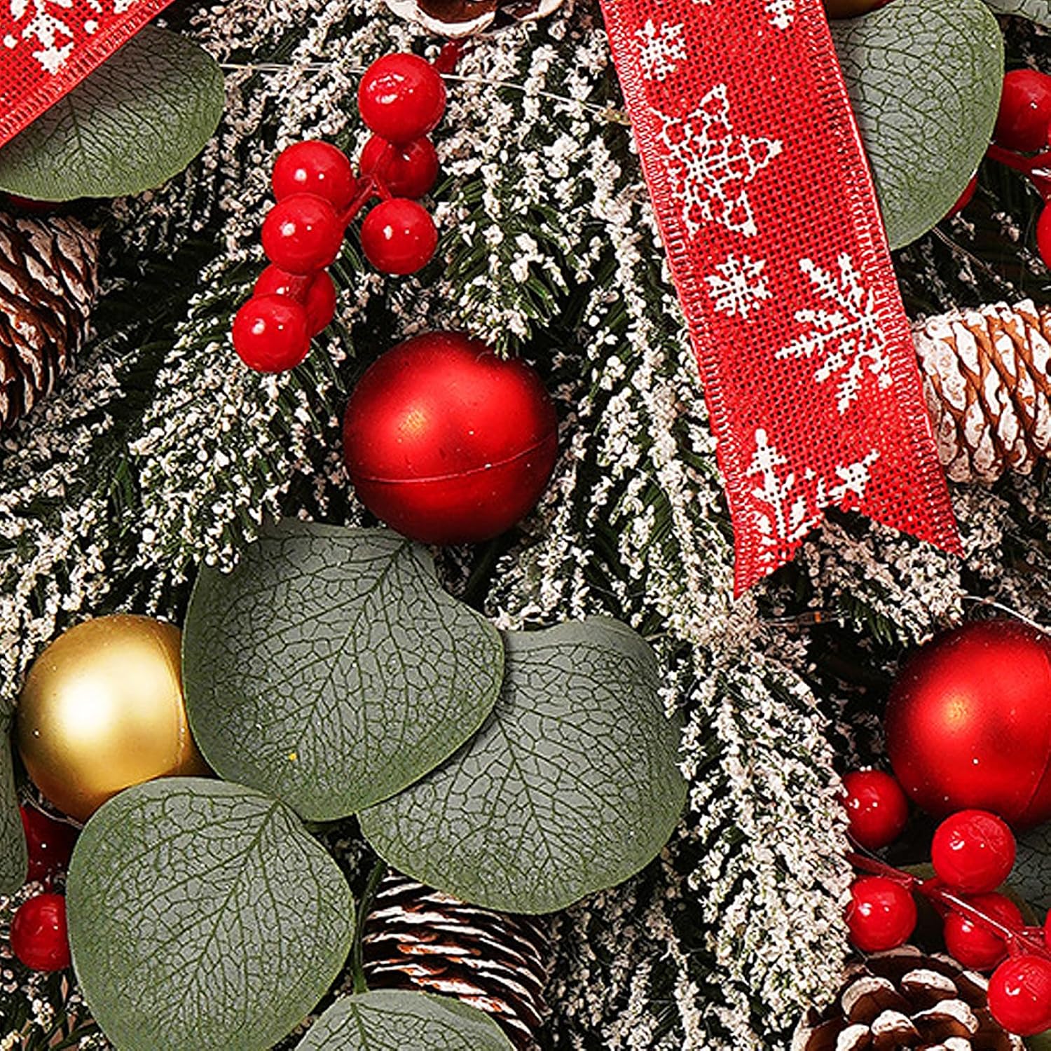 Christmas Swag with Red Berries and Bow, Hanging Winter Door Swags, Winter Pine Needles Swag Greenery Cedar Swag for Home Xmas Table Door Decor (B)