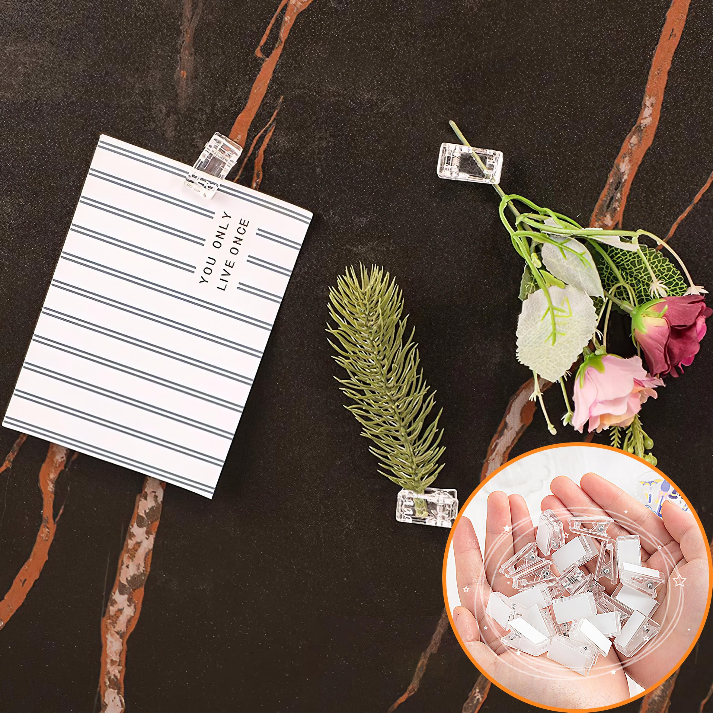 20 Pieces Self Adhesive Clips, Tapestry Sticky Wall Photo Poster Plastic Hanging Spring Light Clips For Office Christmas Decoration, Clear