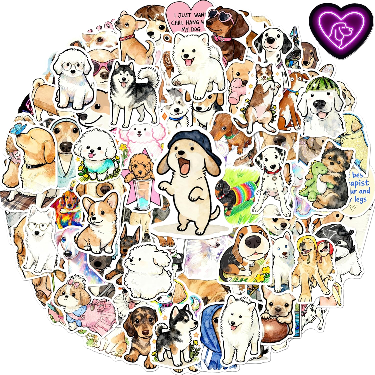 100Pcs Cute Dog Stickers by ROTY Waterproof for Water Bottle Laptop