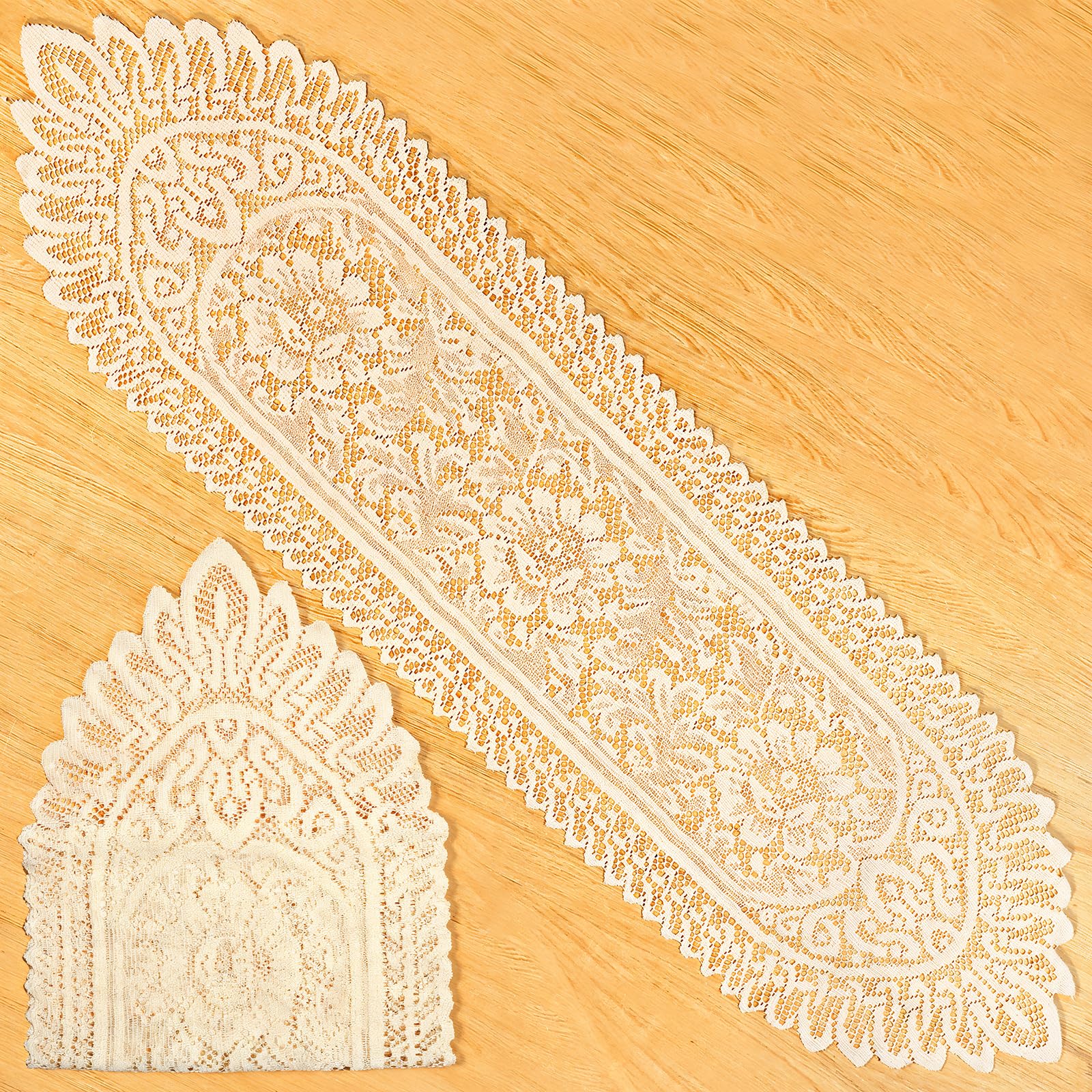 Photo 1 of 2 Pack Lace Table Runners Cotton White Lace Rectangular Table Runner Dresser Cover Top Coffee Tables Runners Vintage Cloth for Wedding Bridal Shower 45" x 13"