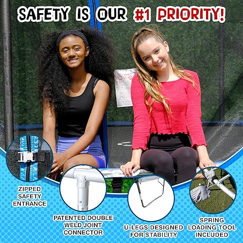 Miniatura 3 de TruJump Outdoor Trampoline with Safety Enclosure Net and AirDunk Basketball System - Sizes 14FT and 15FT, Color Blue