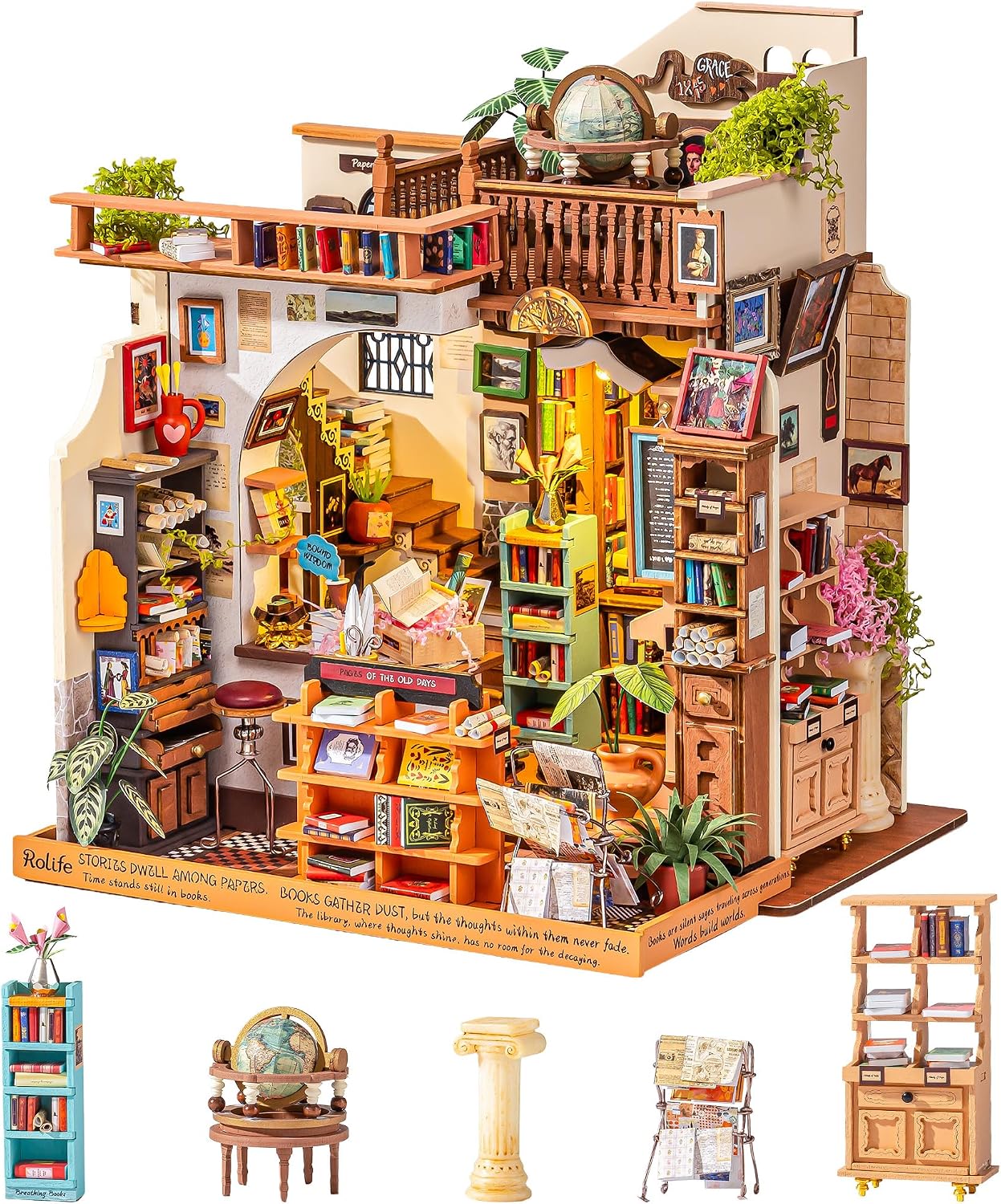 Rolife Bookstore DIY Miniature Dollhouse Kit Creative Gift for Adults