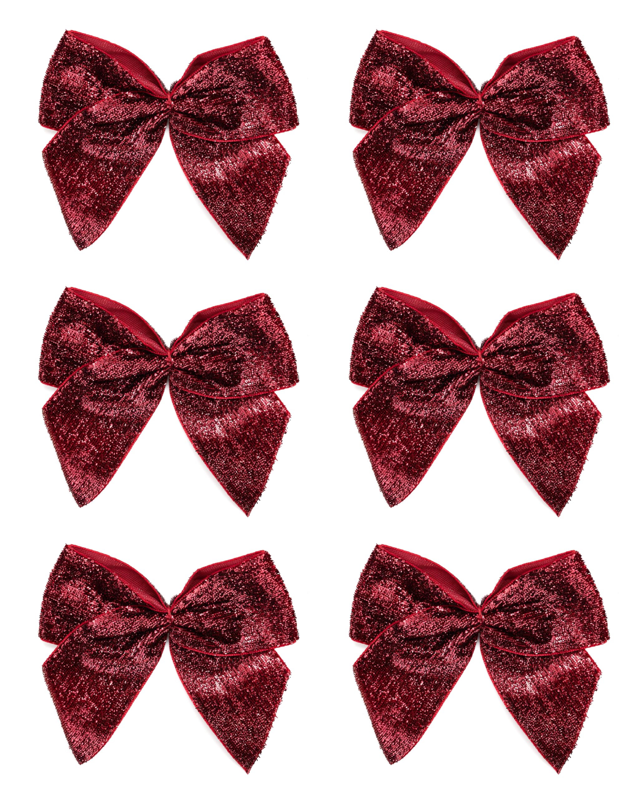 Italian Options Ruby Large Sparkle Ribbon Bows, Self-Adhesive Glittering Big Bow For Present Wrapping, Gifts, Bows For Christmas Tree, Wreaths, Crafting Accessories, 6 Pack, 10 Cm
