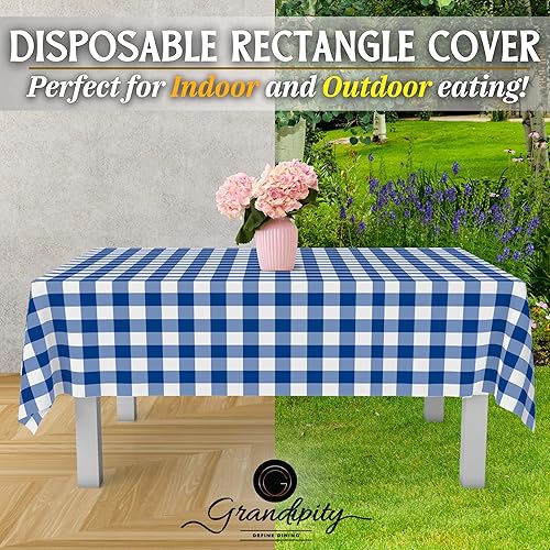 Miniatura 5 de Mantel de plástico de alta calidad - 54 in. x 108 pulgadas. Grandipity - Mantel rectangular (6 y 12 unidades), Cuadros de cuadros azules.