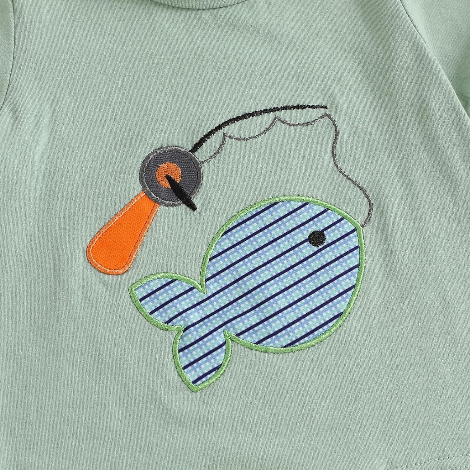 Toddler Baby Boy Fishing Outfit Fish Embroidery Short Sleeve Fishing T Shirt Plaid Shorts Set Infant Summer Clothes - Image 6