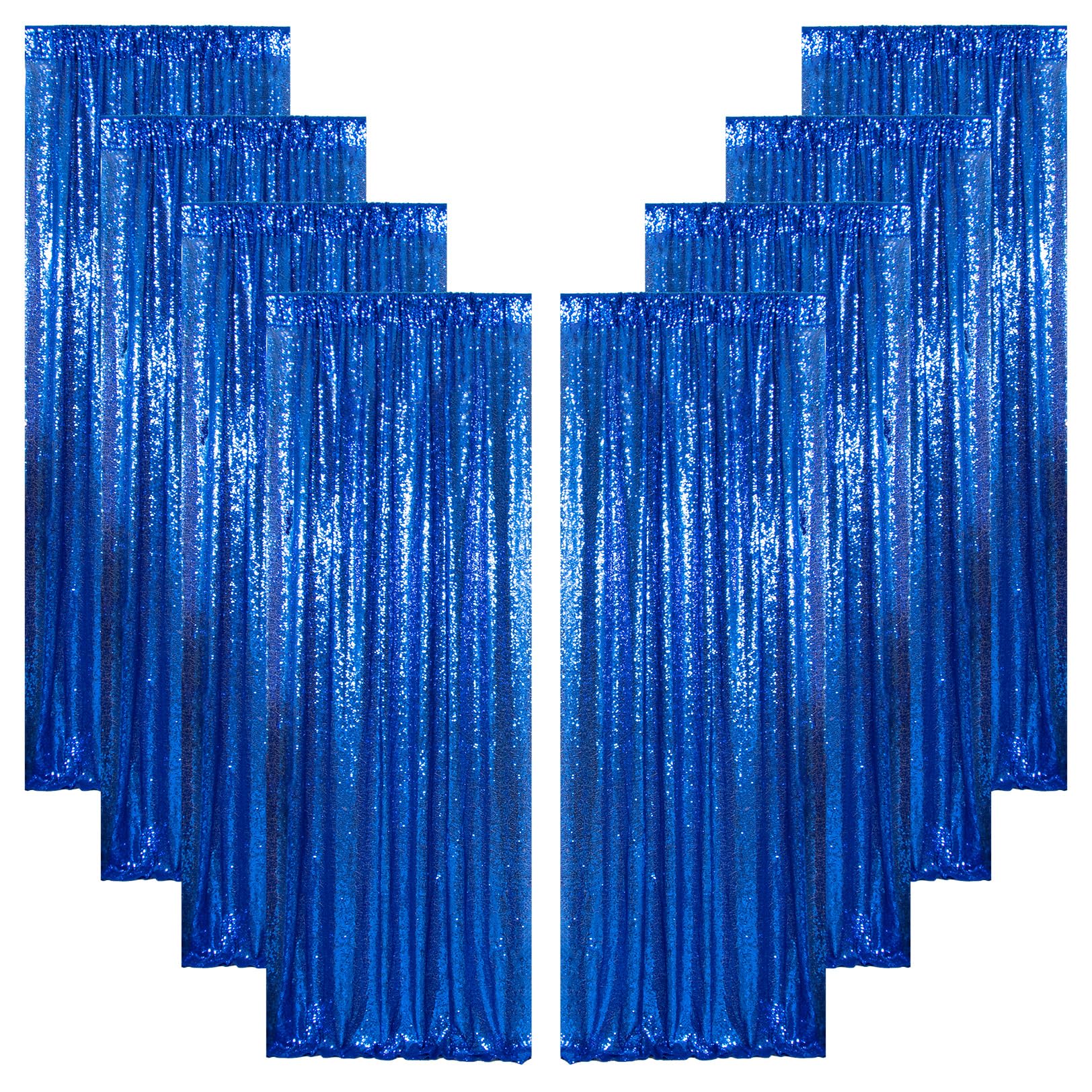ShinyBeauty 8Pcs 2x8ft Royal Blue Sequin Backdrop| Glitter Photography Background for Baby Showers, Weddings | Sparkly Shimmer Curtains Panels | No Dropping Sequins | Seamless & Dense Fabric Backdrops