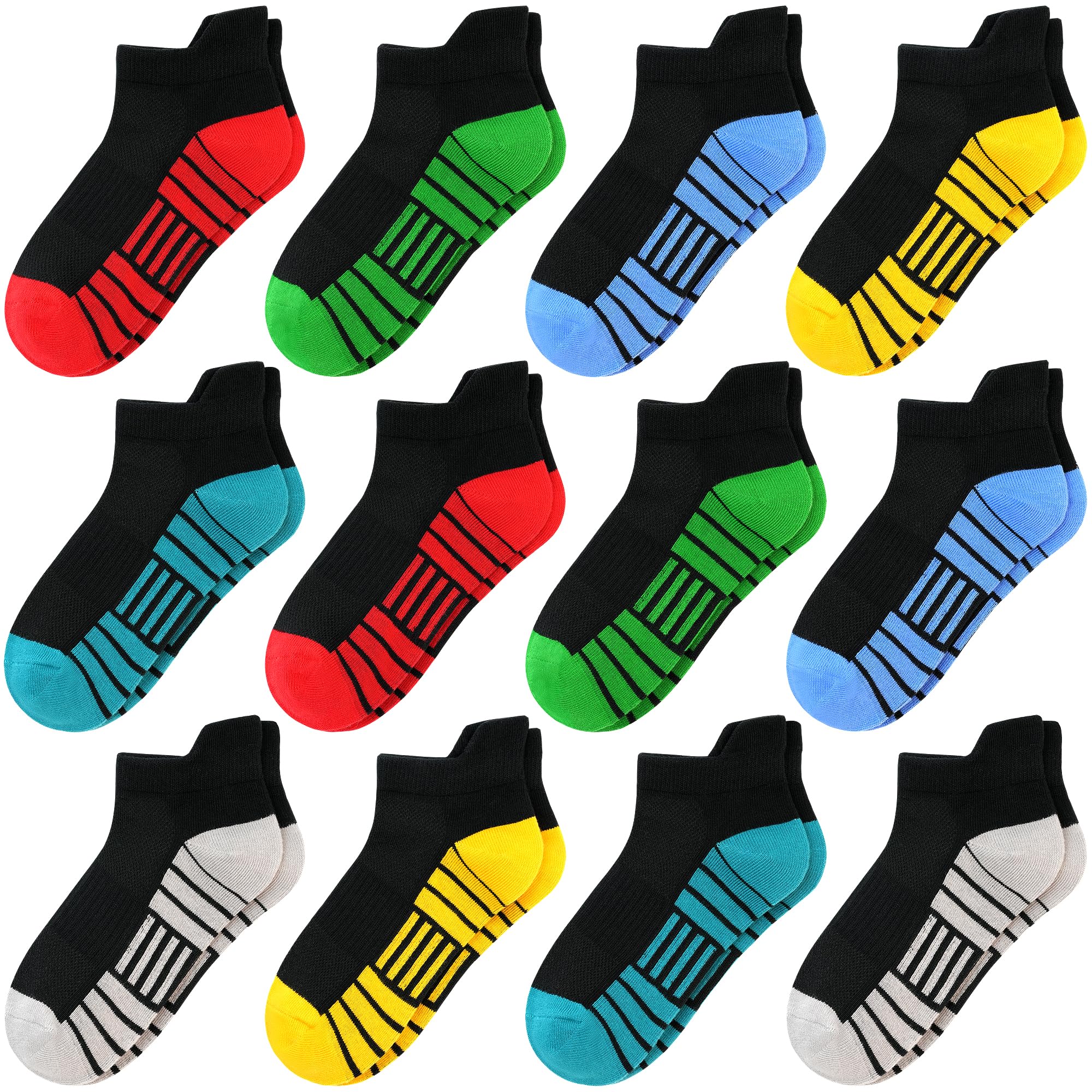 SPTRAMLE 12 Pairs Boys Socks, Athletic Socks for Boys Ankle Sock Cotton Running Sock with Tab for Kids 1-3 Years