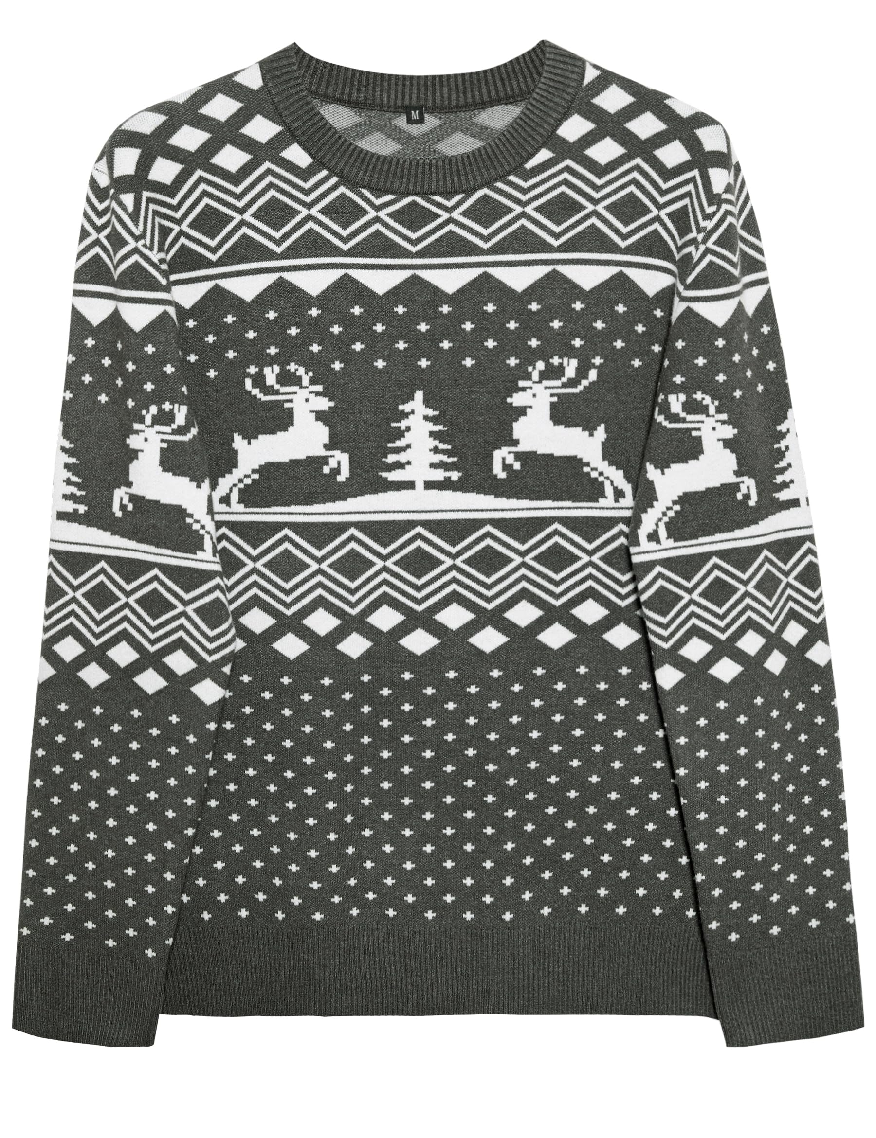 Pull de Noël Homme en Maille Motif Renne | Motif renne et sapin, col rond et manches longues pour les fêtes, les soirées d’hiver et les cadeaux de Noël.