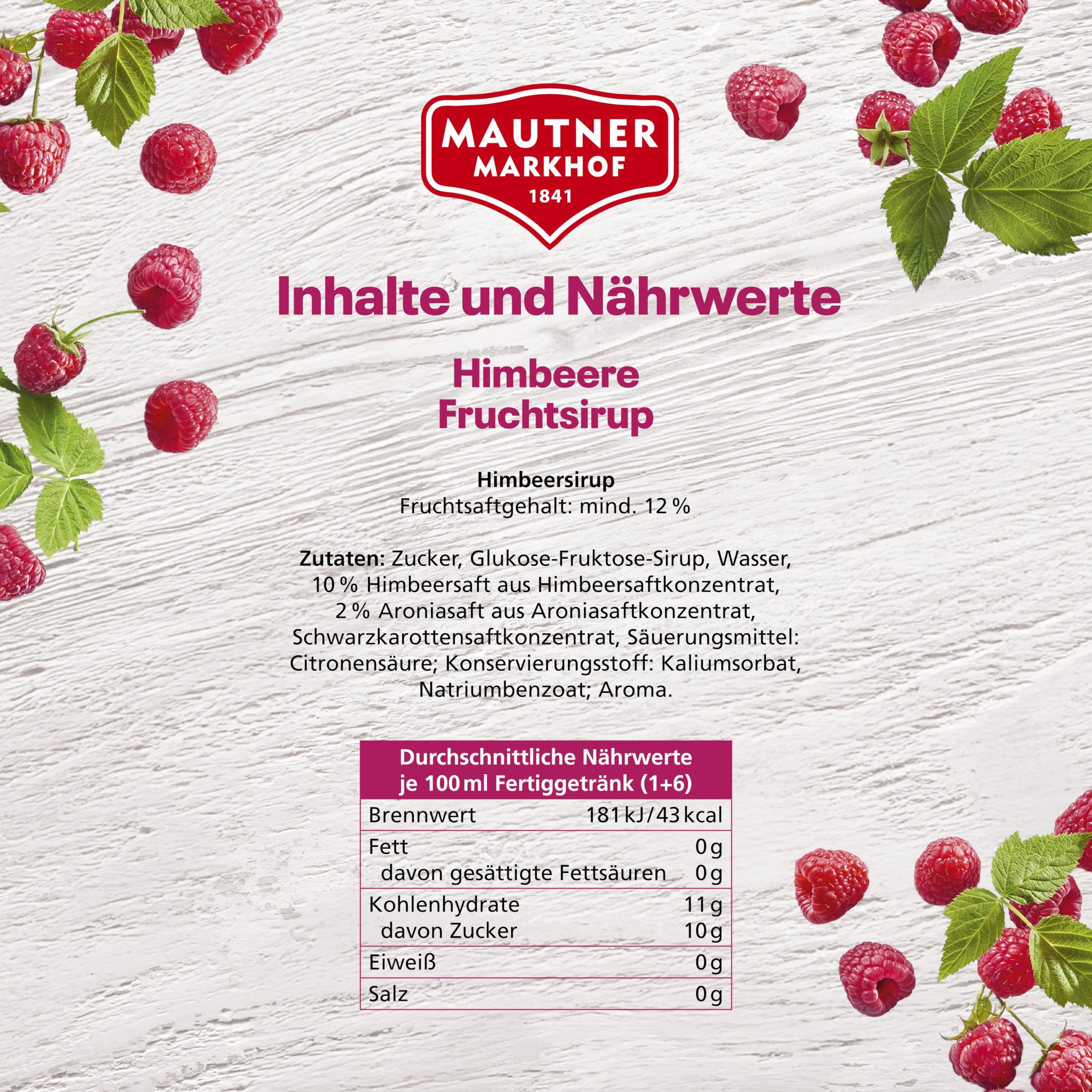 Mautner Markhof Syrop malinowy – 5 l butelka gastronomiczna – owocowy syrop do barów i gastronomii