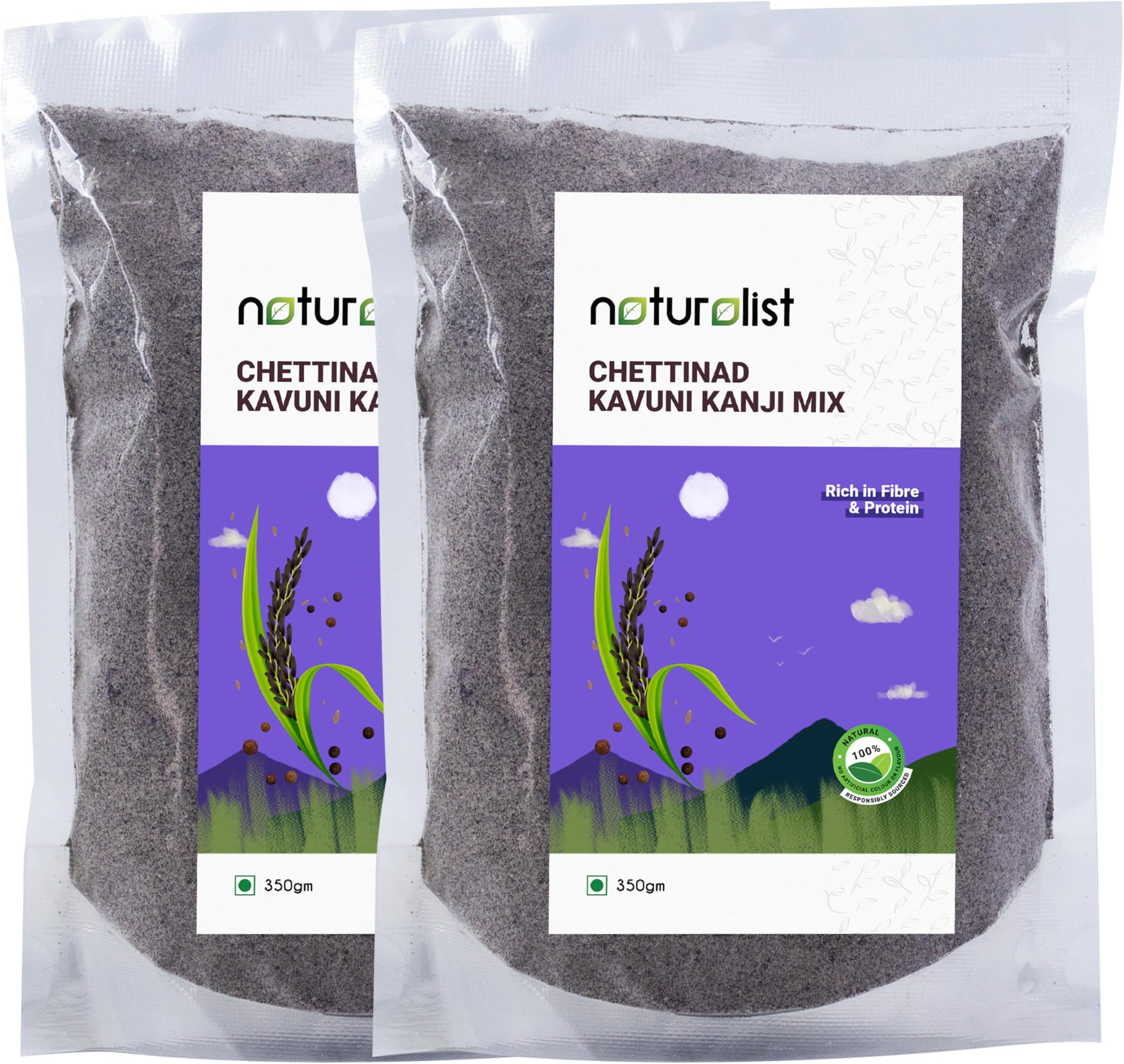 Naturalist 700 gm Chettinad Kavuni Kanji mix | Black Rice Porridge mix | 100% Natural | Chemical Free | Fibre and Protein Rich Healthy Meal - Pack of 2 (350g*2)