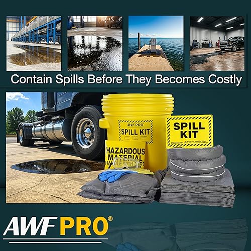 Miniatura 5 de AWF PRO Kit universal de derrames de 20 galones, 59 piezas  Tambor aprobado por DOT de 20 galones, calcetines, almohadillas y almohadas, y accesorios