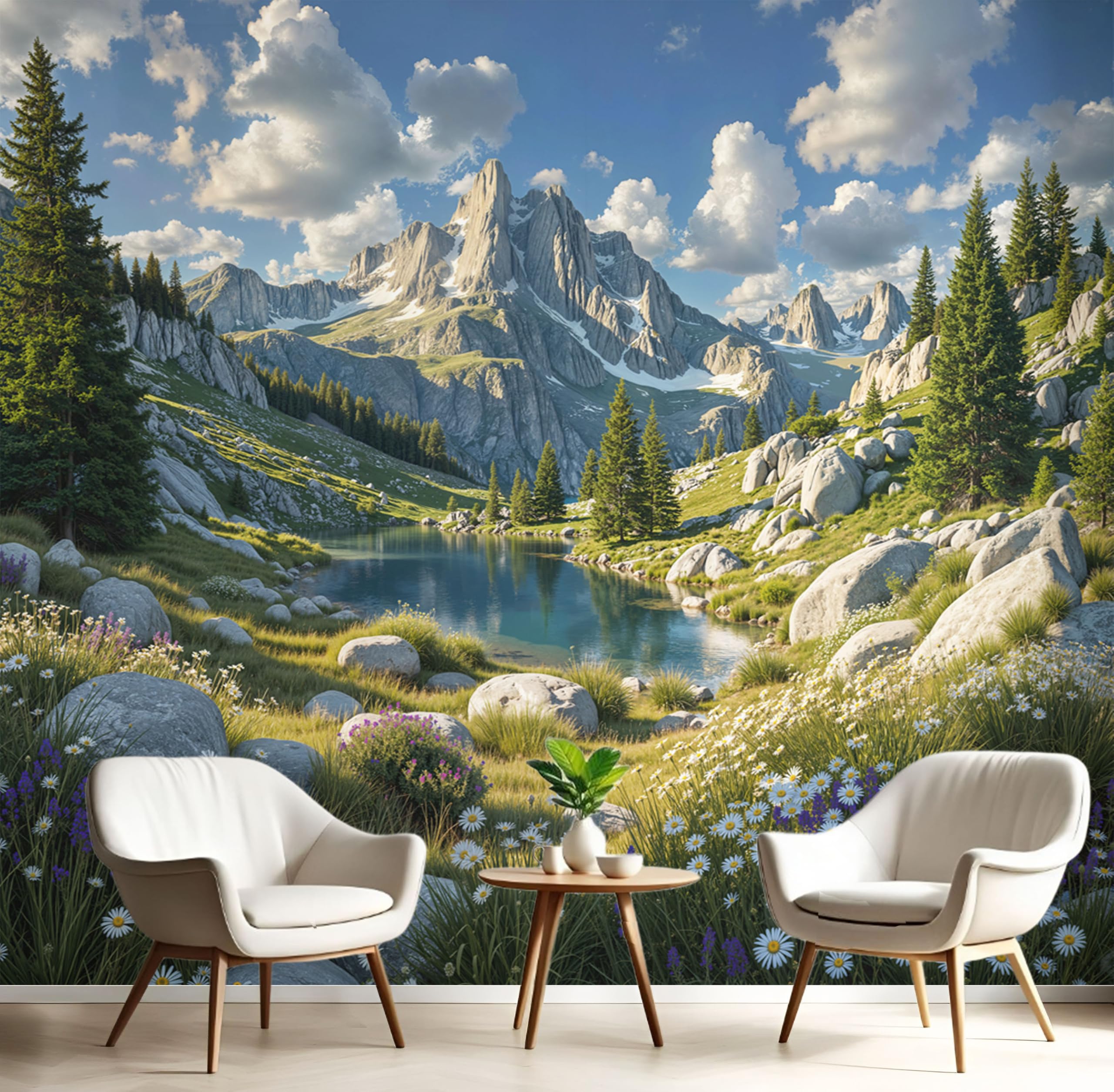 Papier peint panoramique lacs et montagnes tranquille fresque intissée salon 250x175cm
