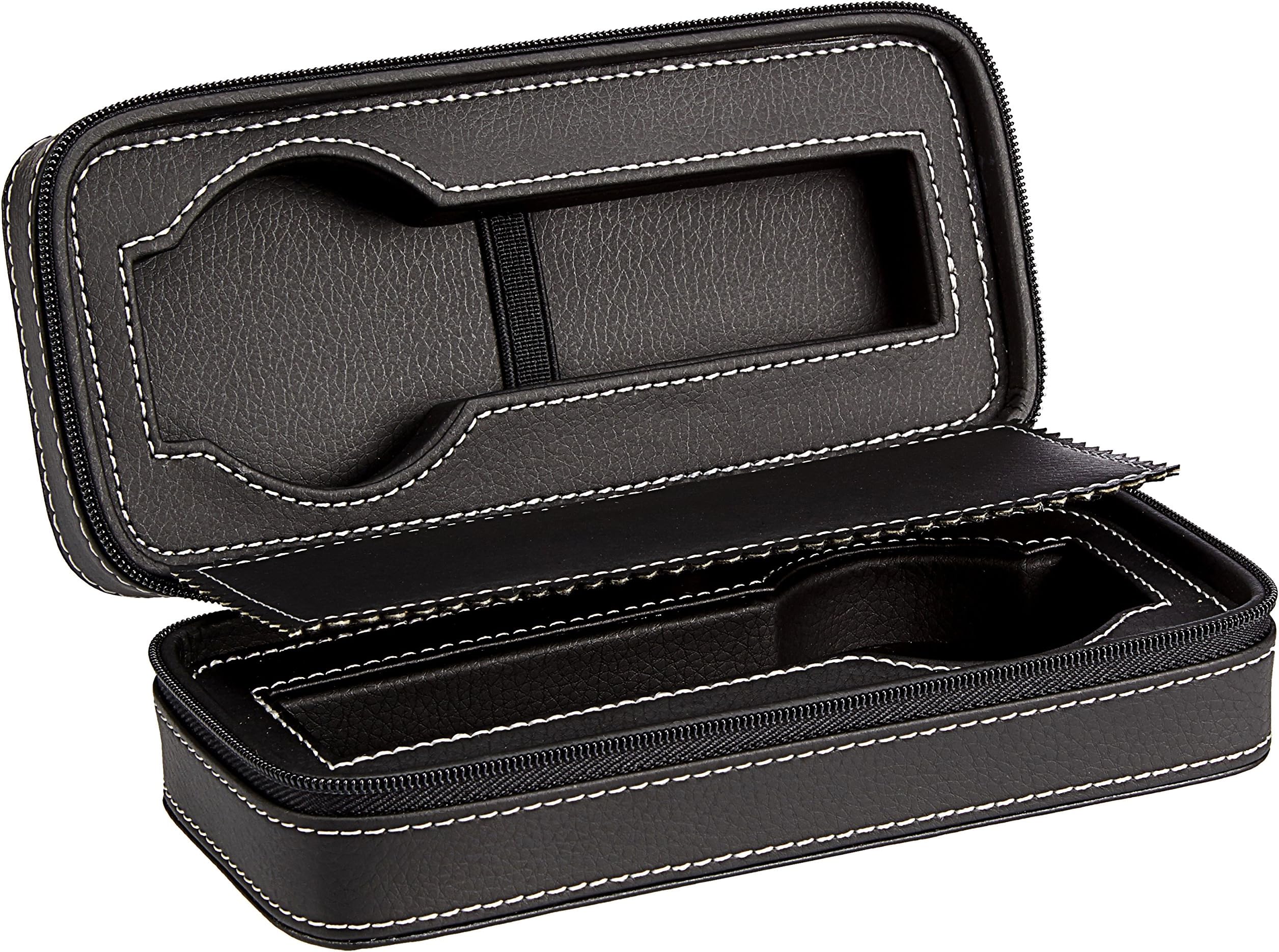 Black Travel Watch Storage Case with Zip and Slots for 2 Watches