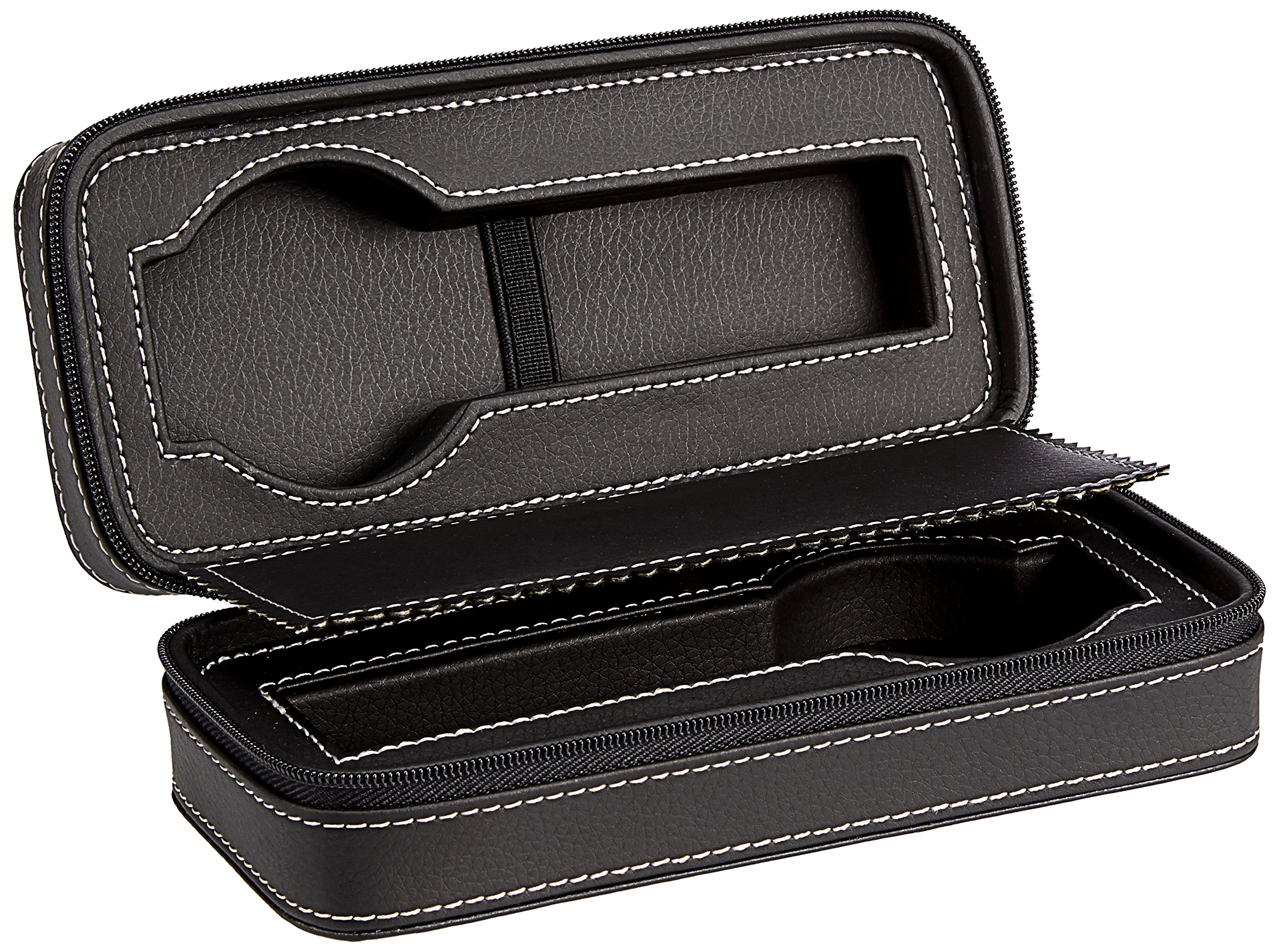 Black Travel Watch Storage Case with Zip and Slots for 2 Watches