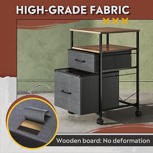 Miniatura 13 de DEVAISE Archivador móvil de 2 cajones, soporte de impresora rodante con estante de almacenamiento abierto, archivador vertical de tela para tamaño