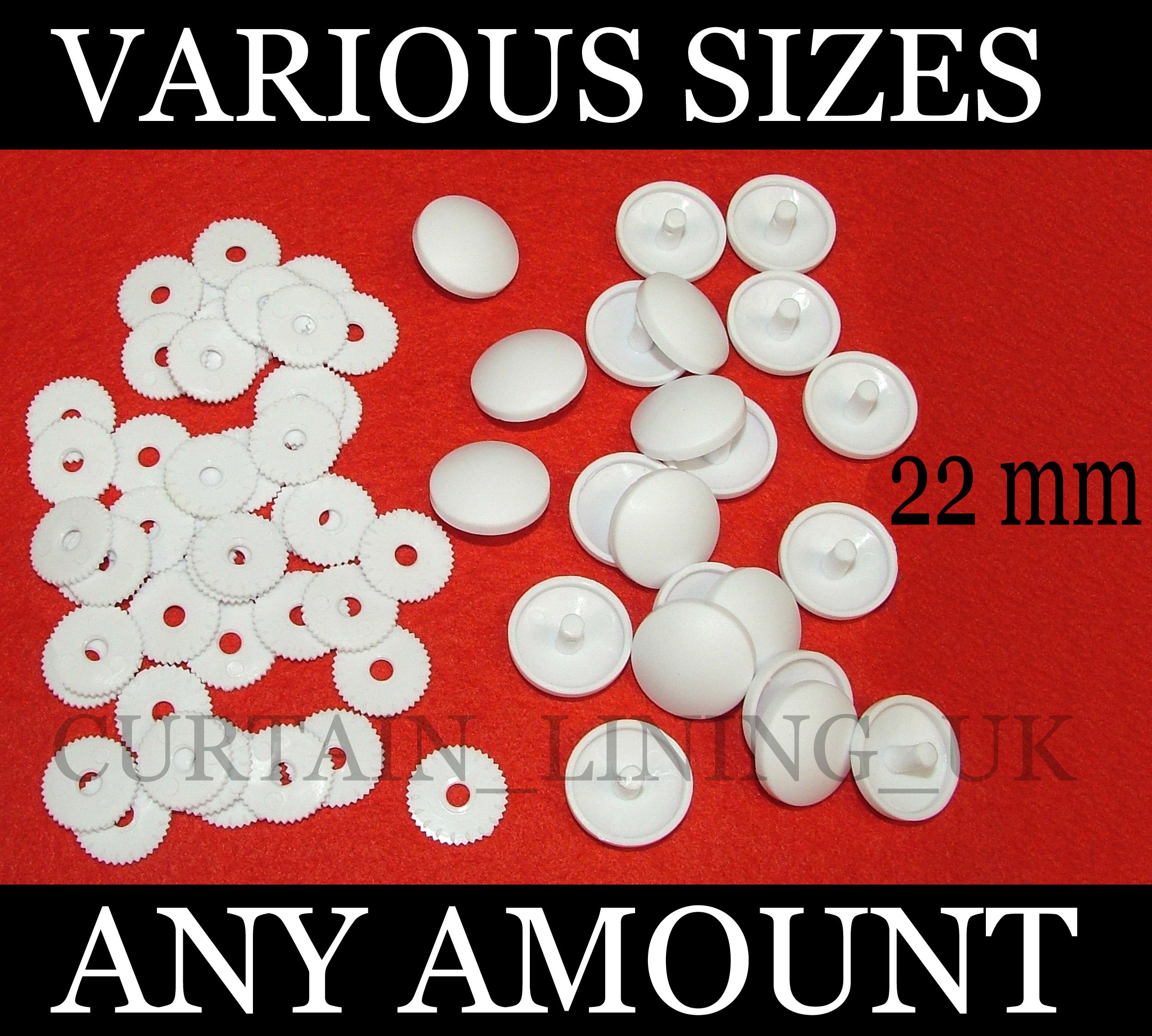 Pandoras Upholstery White 50 X Plastic Self Cover Buttons 22Mm