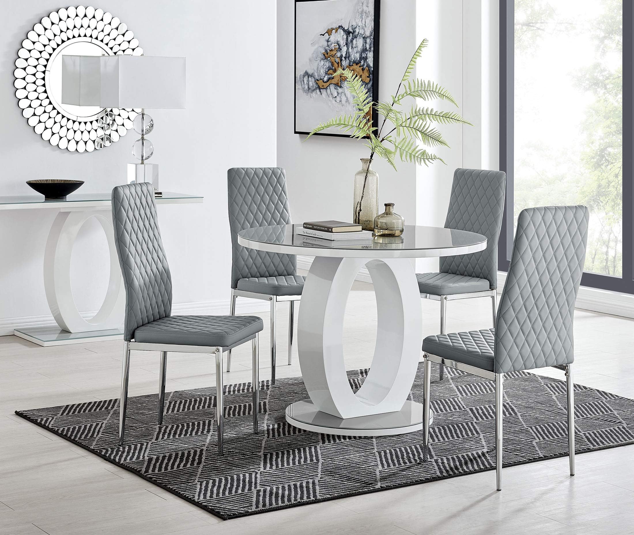 KOSY KOALA GLASS DINING TABLE with 4 FAUX LEATHER CHAIRS,SPACE SAVER
