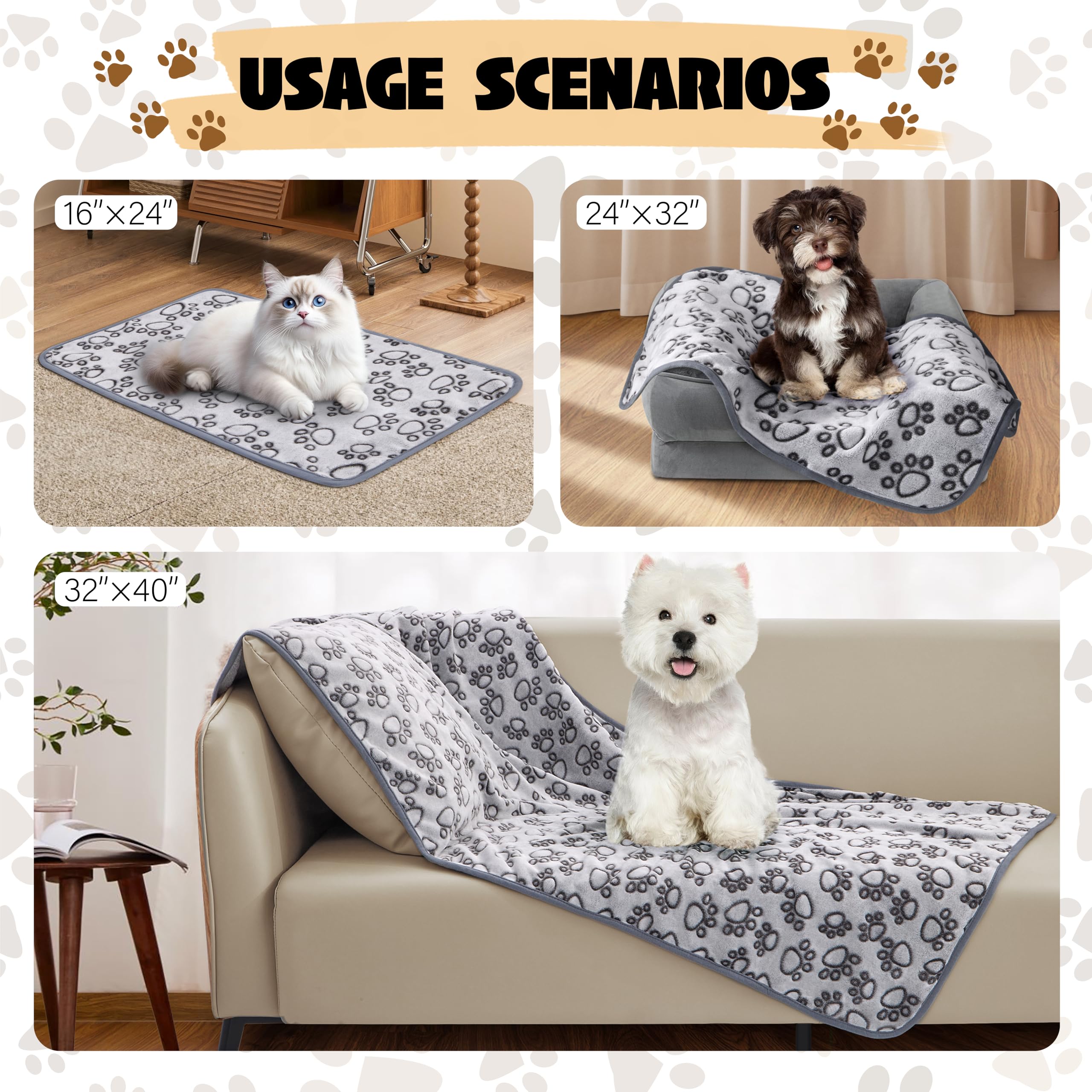 Stuffed® 3 Mantas Suaves Perros pequeños, Manta calmante Lavable para protección de jaulas, Regalos Esenciales para Perros, Cachorros, Gatitos, 24 x 16 Pulgadas, Gris