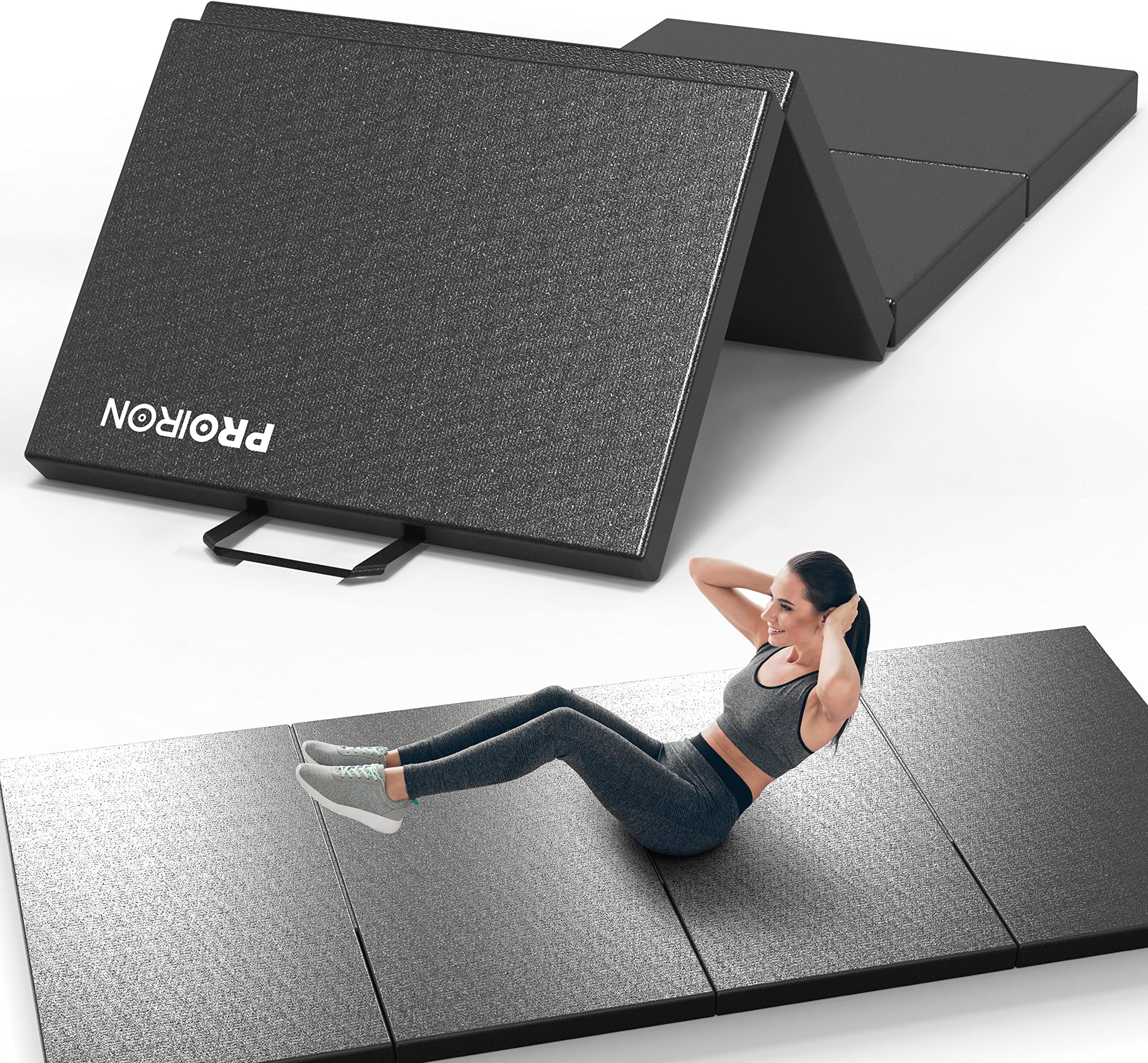 PROIRON Gymnastics Tumble Folding Exercise Mat - 6/8 ft Long Non Slip PU Leather - High Density 4cm Thick Foam - Gym mat with Carry Handles -Home Yoga Pilates Fitness Workout Crash Mat (Black)