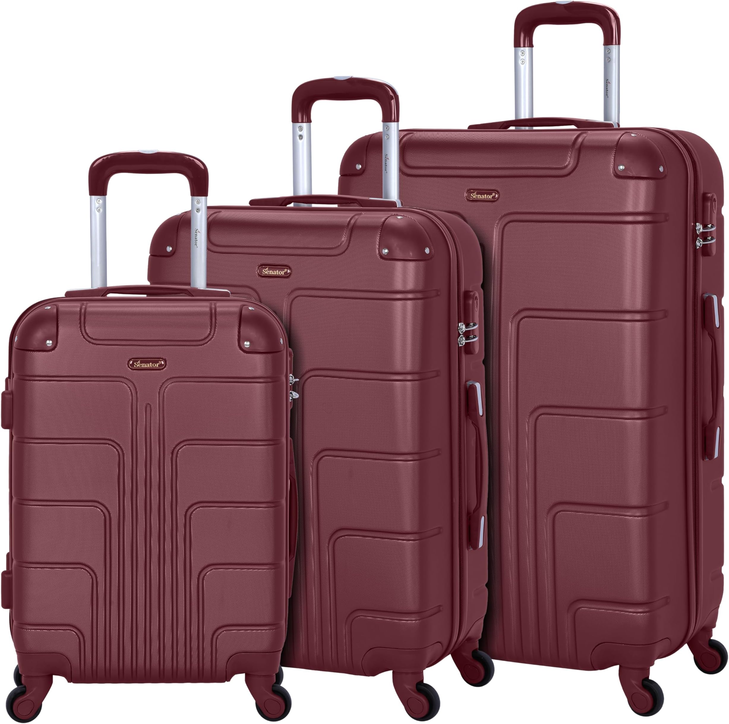 Hard Shell Luggage Set 3-Piece Suit Case on Wheels for Unisex Travel A1012 | ABS Lightweight Hard sided Luggage with Spinner Wheels 4 (Set of 3, Burgundy)