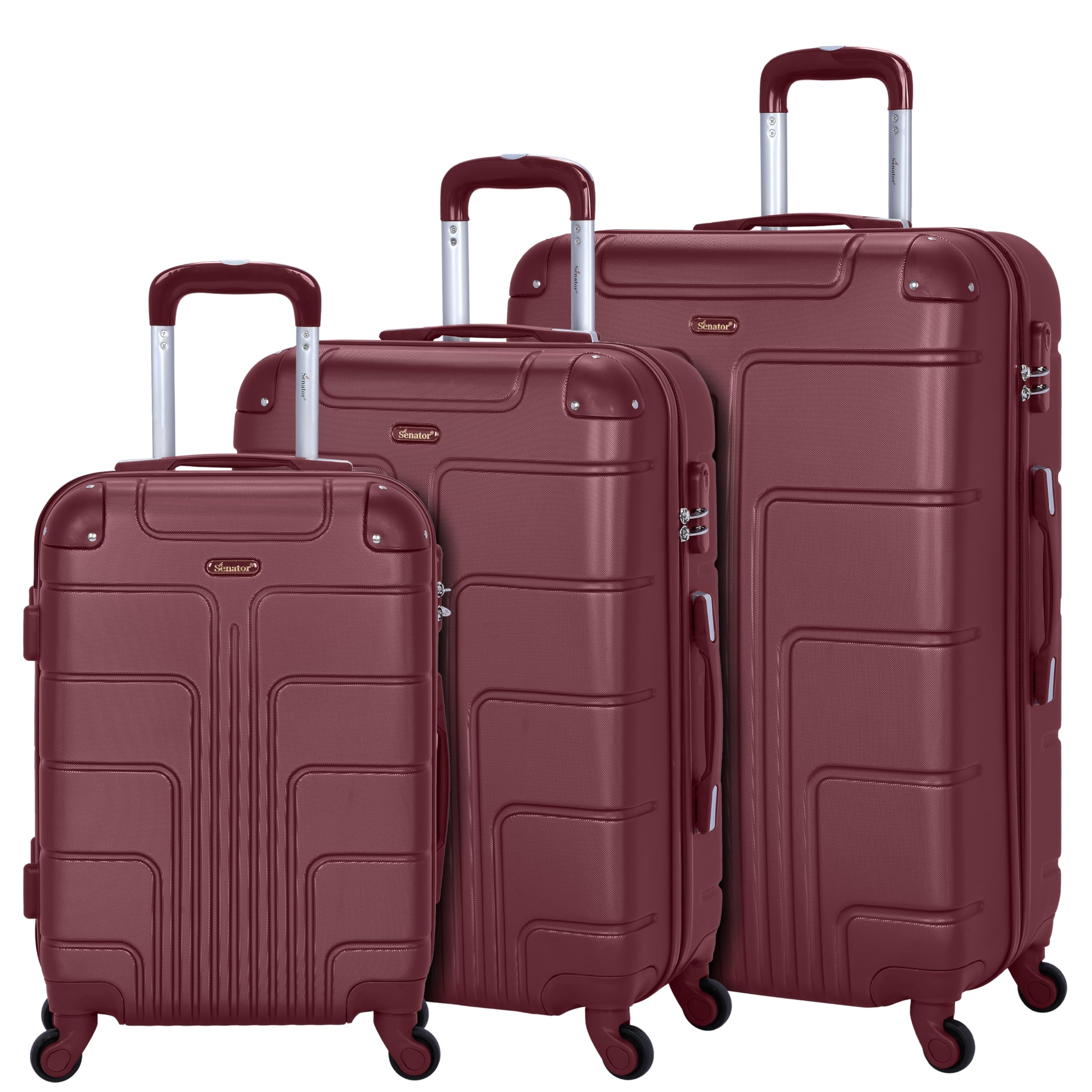Senator Hard Shell Luggage Set 3-Piece Suit Case on Wheels for Unisex Travel A1012 | ABS Lightweight Hard sided Luggage with Spinner Wheels 4 (Set of 3, Burgundy)
