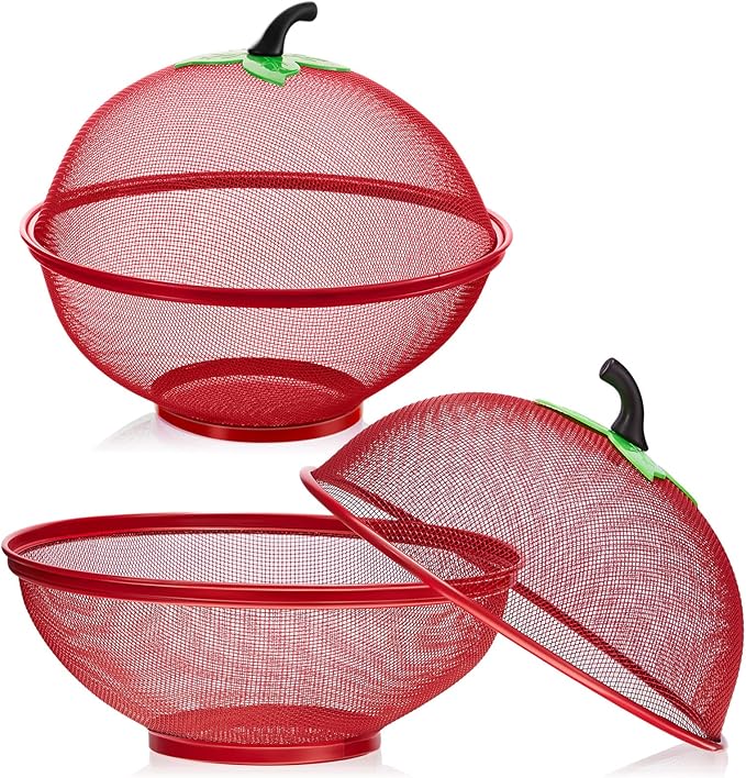 Tessco 2 Pcs Summer Mesh Apple Shaped Fruit Basket with Lid