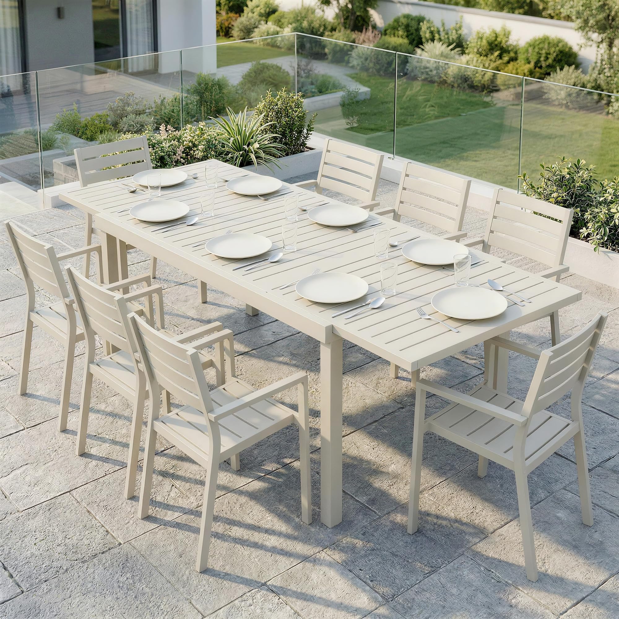 Outsunny Table de Jardin Extensible 150-225 cm Aluminium Anti-Rouille Blanc