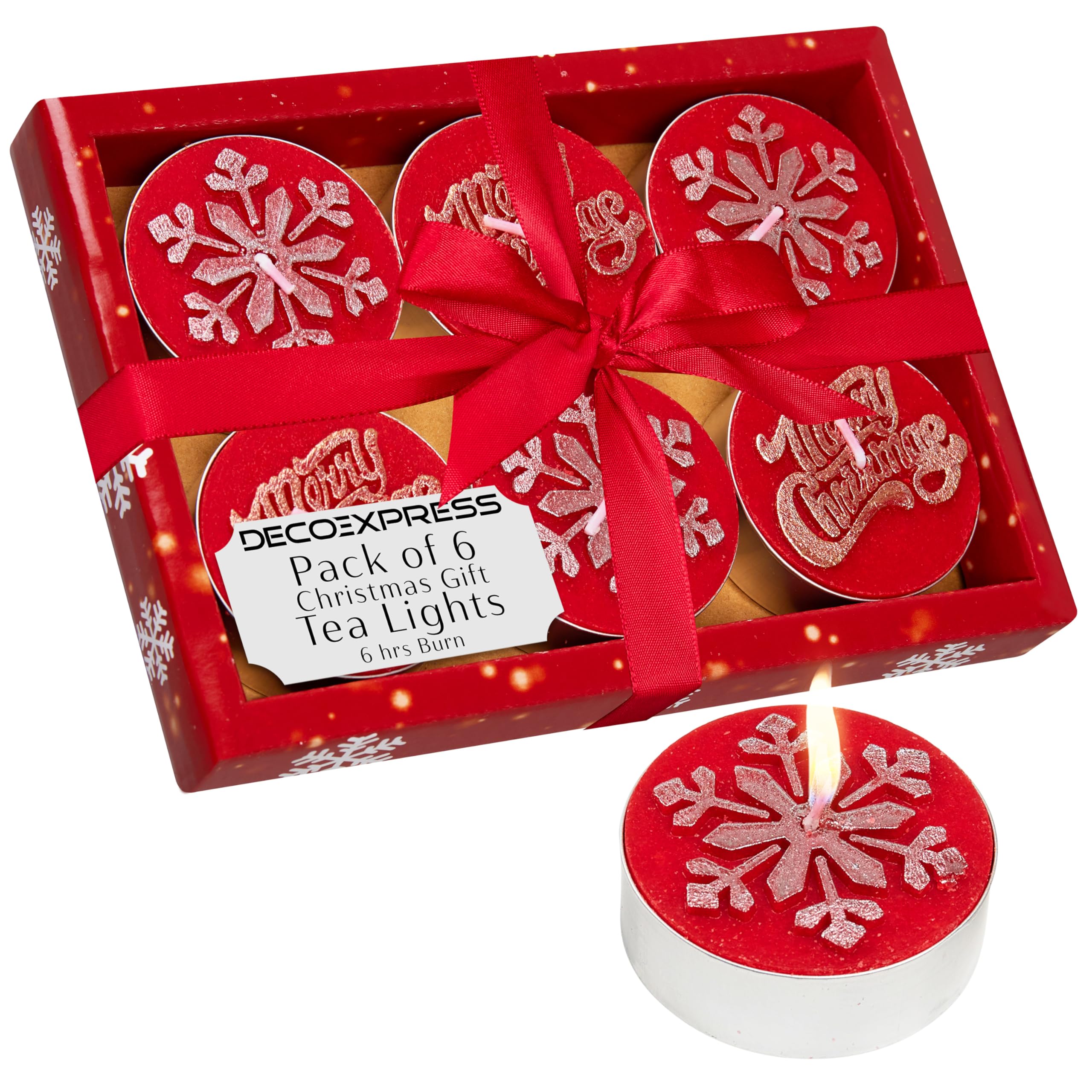 DECO EXPRESS Pack Velas de Te, Set de Velas Sin Aromas, Multipack con Duración de 2,5, 3 o 6 Horas (Rojo 6 Pack)