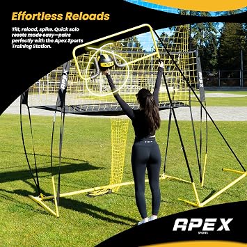 Apex Sports Volleyball Spike Trainer Adjustable Solo Practice Station for Hitting & Spiking Durable 25lb Base, Easy Ball Reload Indoor/Outdoor Training Aid for All Skill Levels