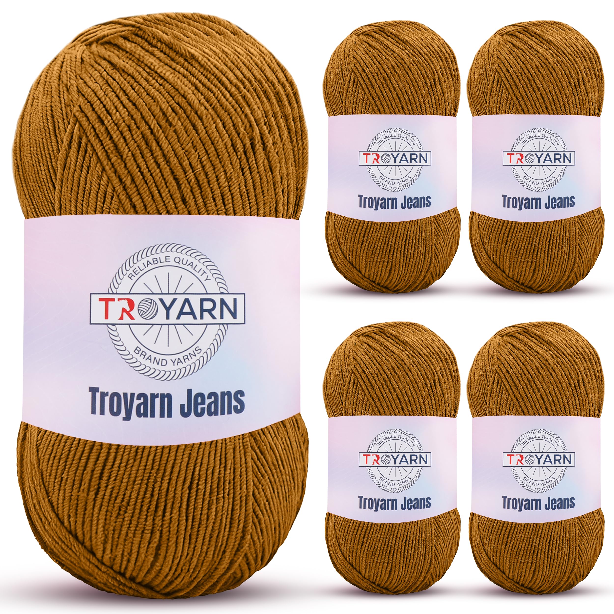 60% Cotton 40% Acrylic Bulk Crochet Yarn - 5 Skien - Mustard, Fine/Sport Yarn for Crocheting, Ideal for Amigurumi Dolls & Baby Garments