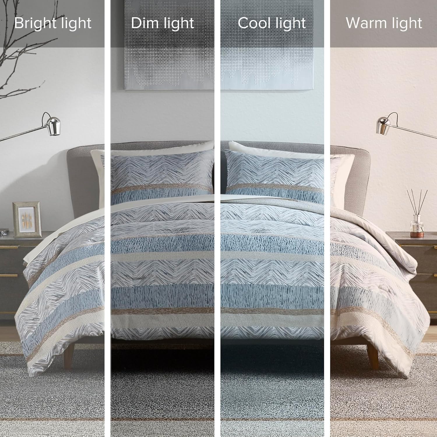 Comfort Spaces Blue Queen Comforter Set - 7 Pieces Trendy Modern Jacquard Bedding Sets with Sheets, All Seasons Skin-Friendly, Lightweight & Soft Microfiber Queen Bed Set, Shams, Queen