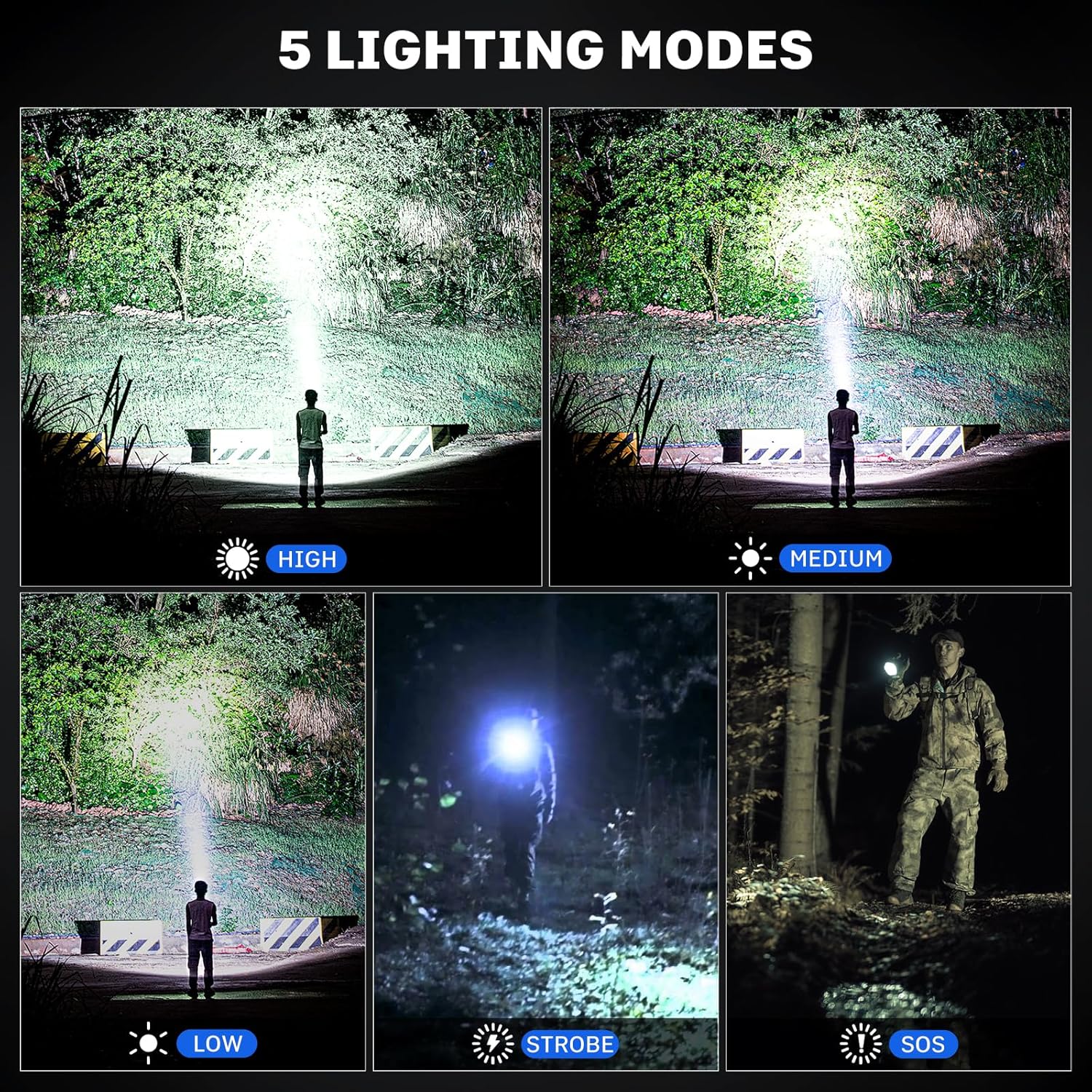 Rechargeable LED Flashlights High Lumens, 990,00 Lumen Super Bright Flashlight with 5 Modes, Powerful Waterproof Handheld Flash Light, Multifunctional Flashlight for Home Camping Hiking (2) - Image 3