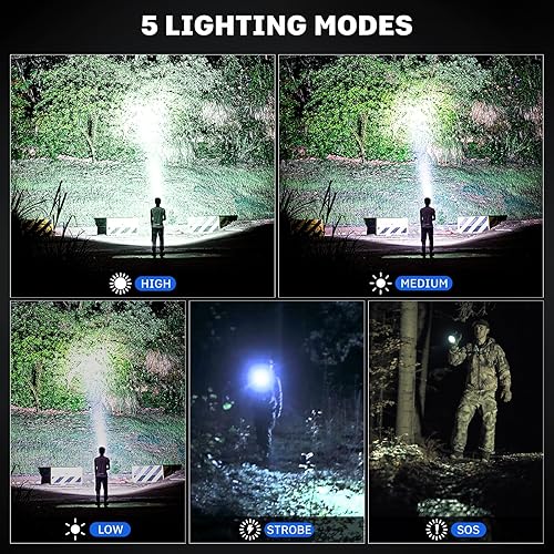 Miniatura 3 de Linternas LED recargables de alto lúmenes, linterna súper brillante de 990,00 lúmenes con 5 modos, potente luz flash de mano impermeable, linterna